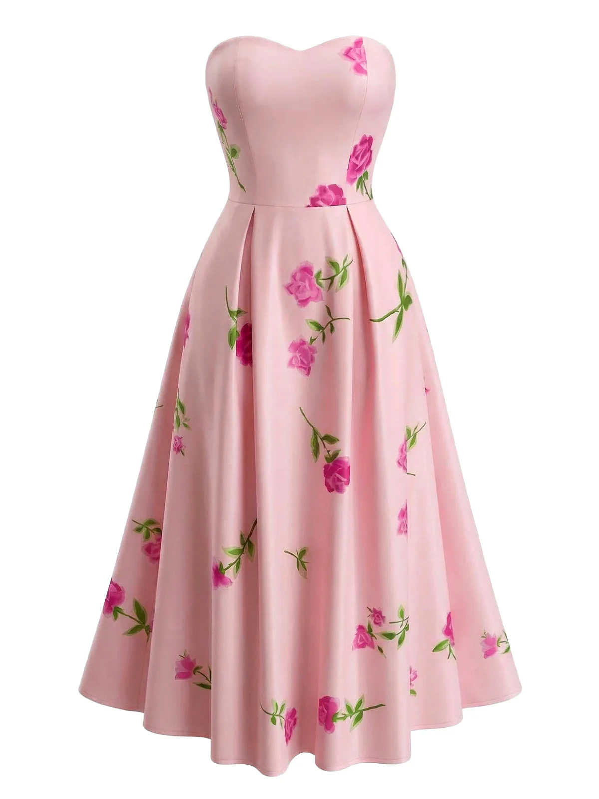 1940er Trägerlos Blumen Hohe Taille Swing Kleid - Image 2