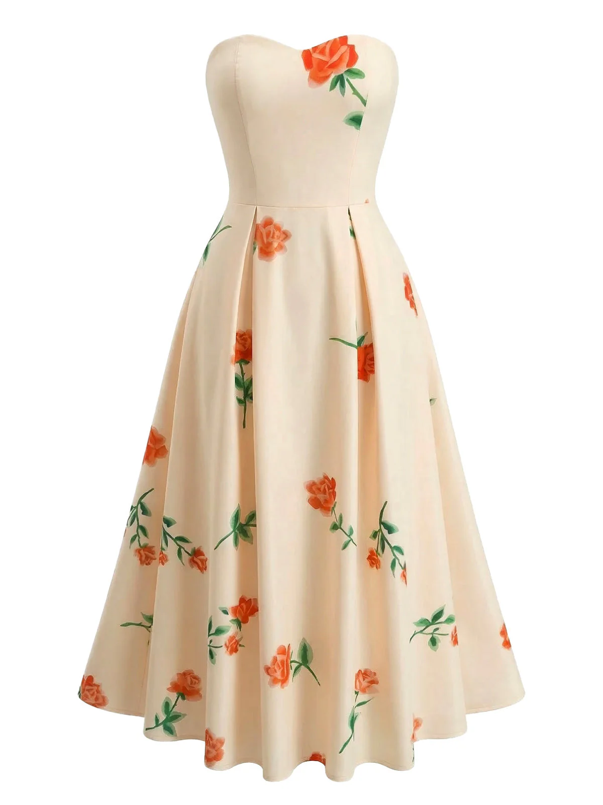 1940er Trägerlos Blumen Hohe Taille Swing Kleid - Image 4