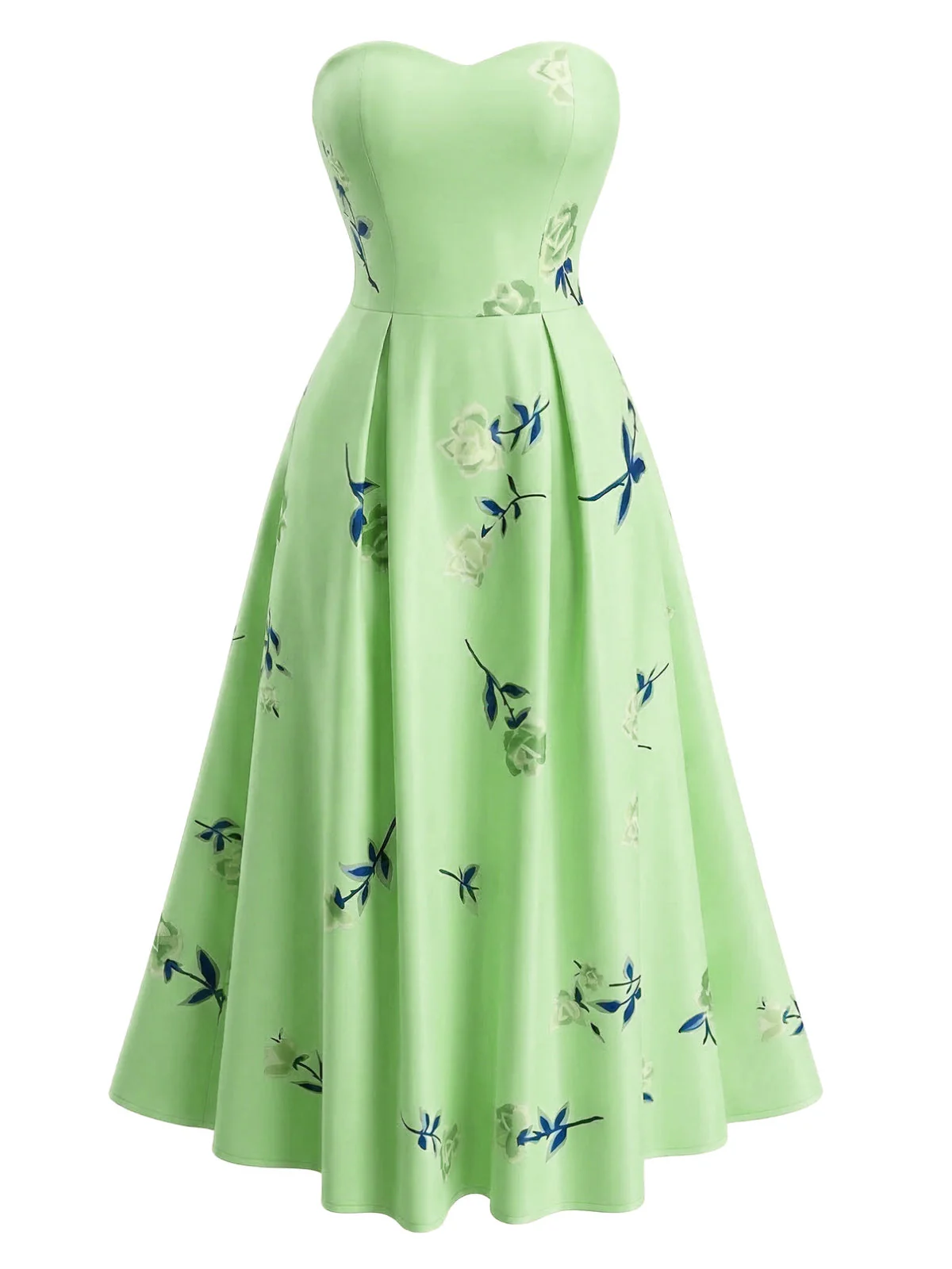 1940er Trägerlos Blumen Hohe Taille Swing Kleid - Image 6