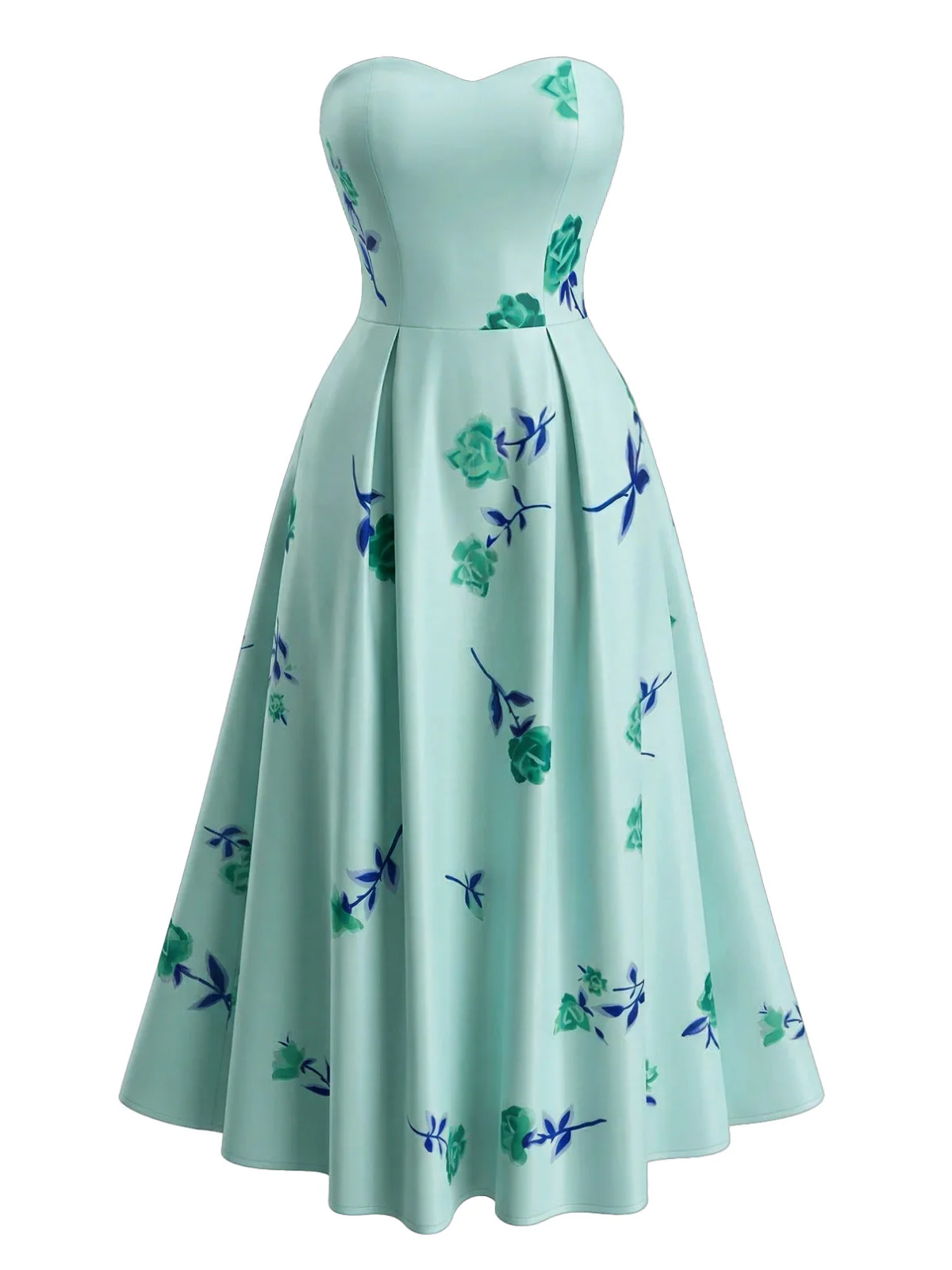 1940er Trägerlos Blumen Hohe Taille Swing Kleid - Image 8