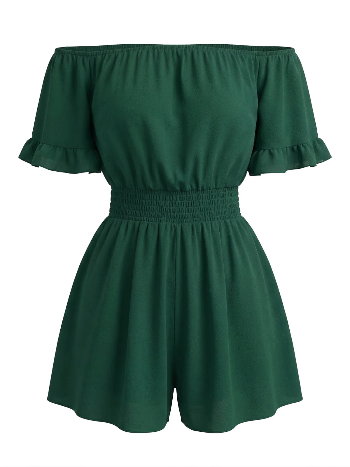 1940er Uni Schulterfrei Rüschenärmel Gesmokt Taille Romper - Image 2