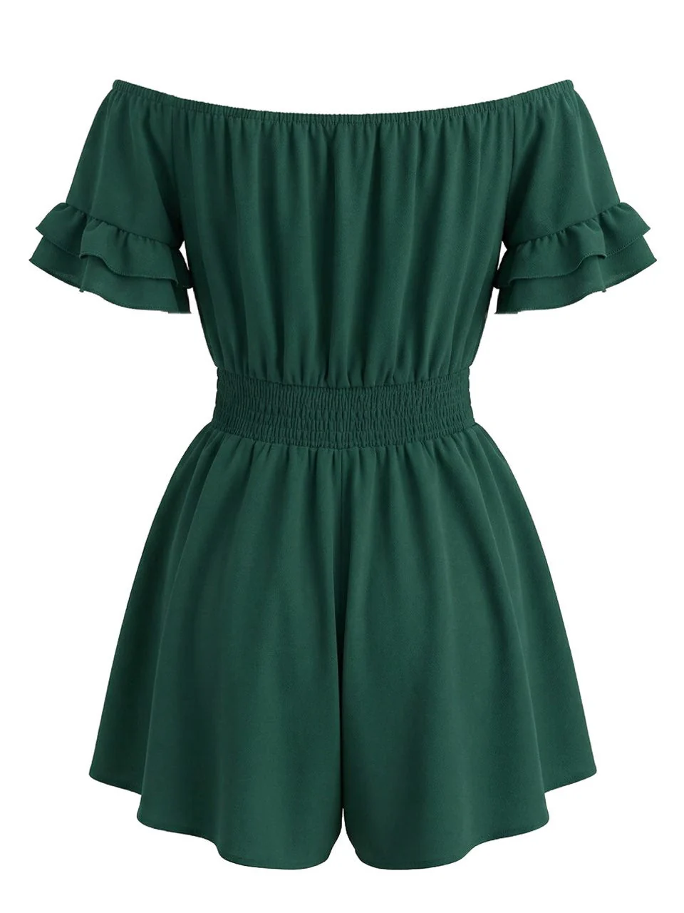 1940er Uni Schulterfrei Rüschenärmel Gesmokt Taille Romper - Image 3