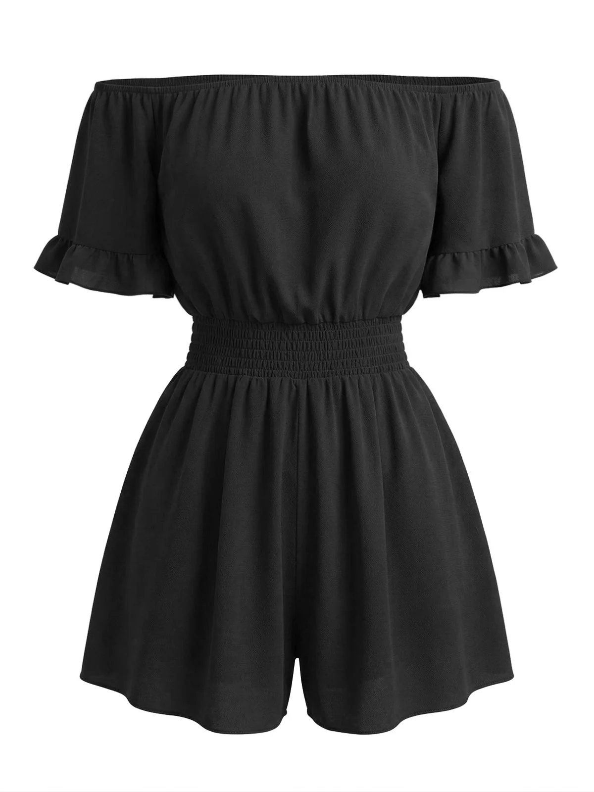 1940er Uni Schulterfrei Rüschenärmel Gesmokt Taille Romper - Image 4