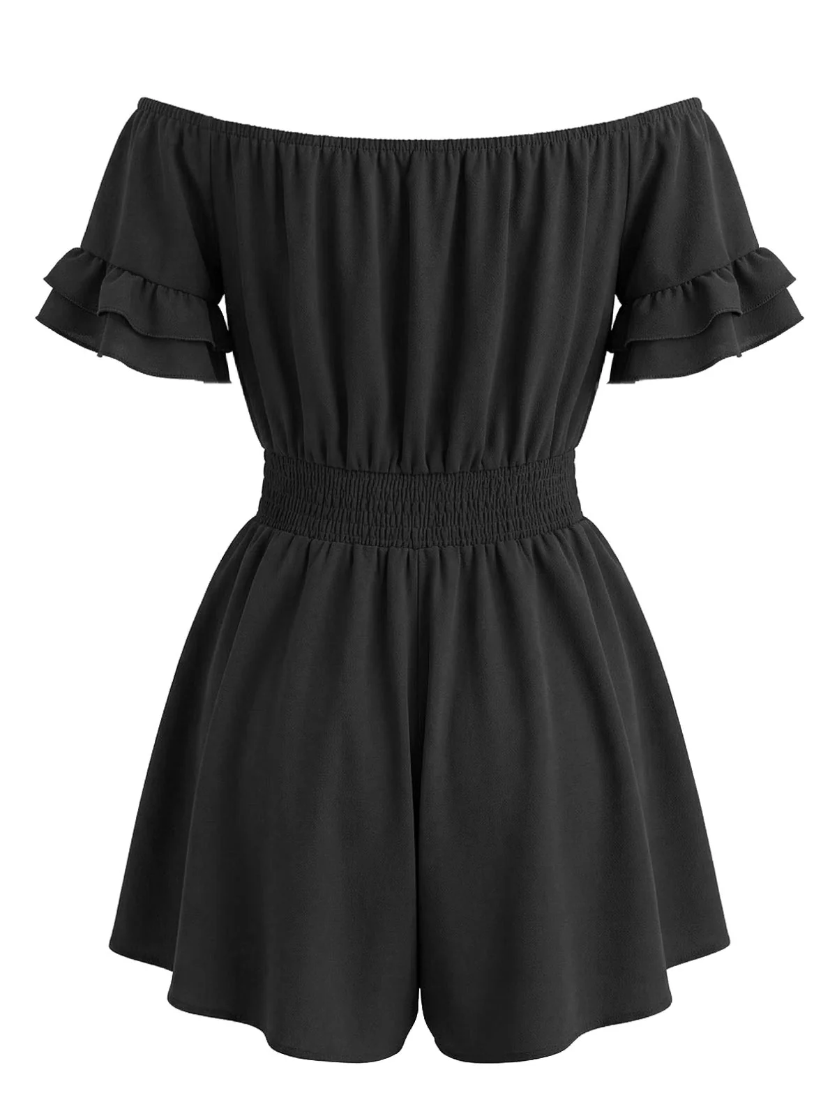 1940er Uni Schulterfrei Rüschenärmel Gesmokt Taille Romper - Image 5