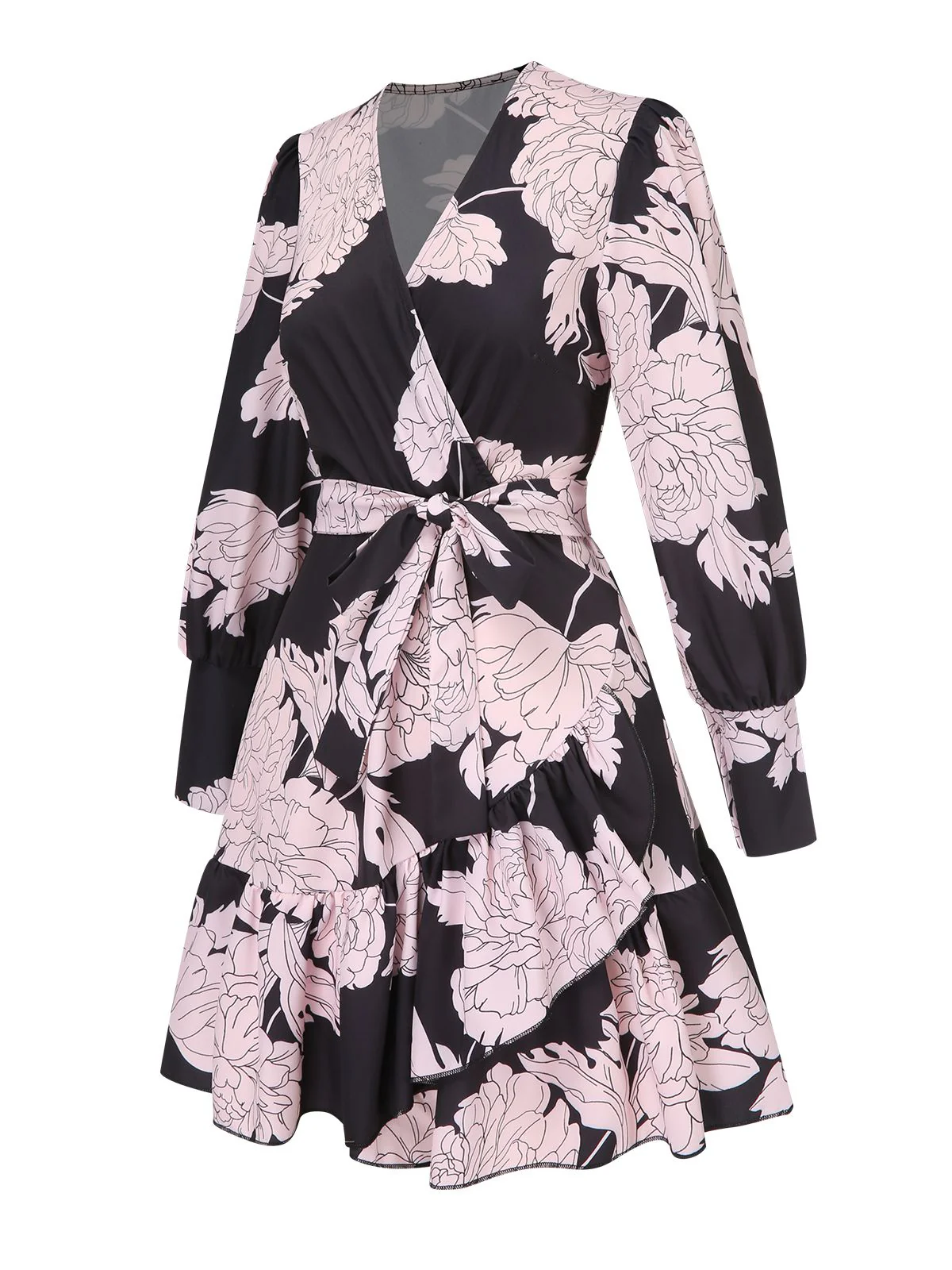 1940er V-Ausschnitt Pfingstrose Blumen Gürtel Kleid - Image 2