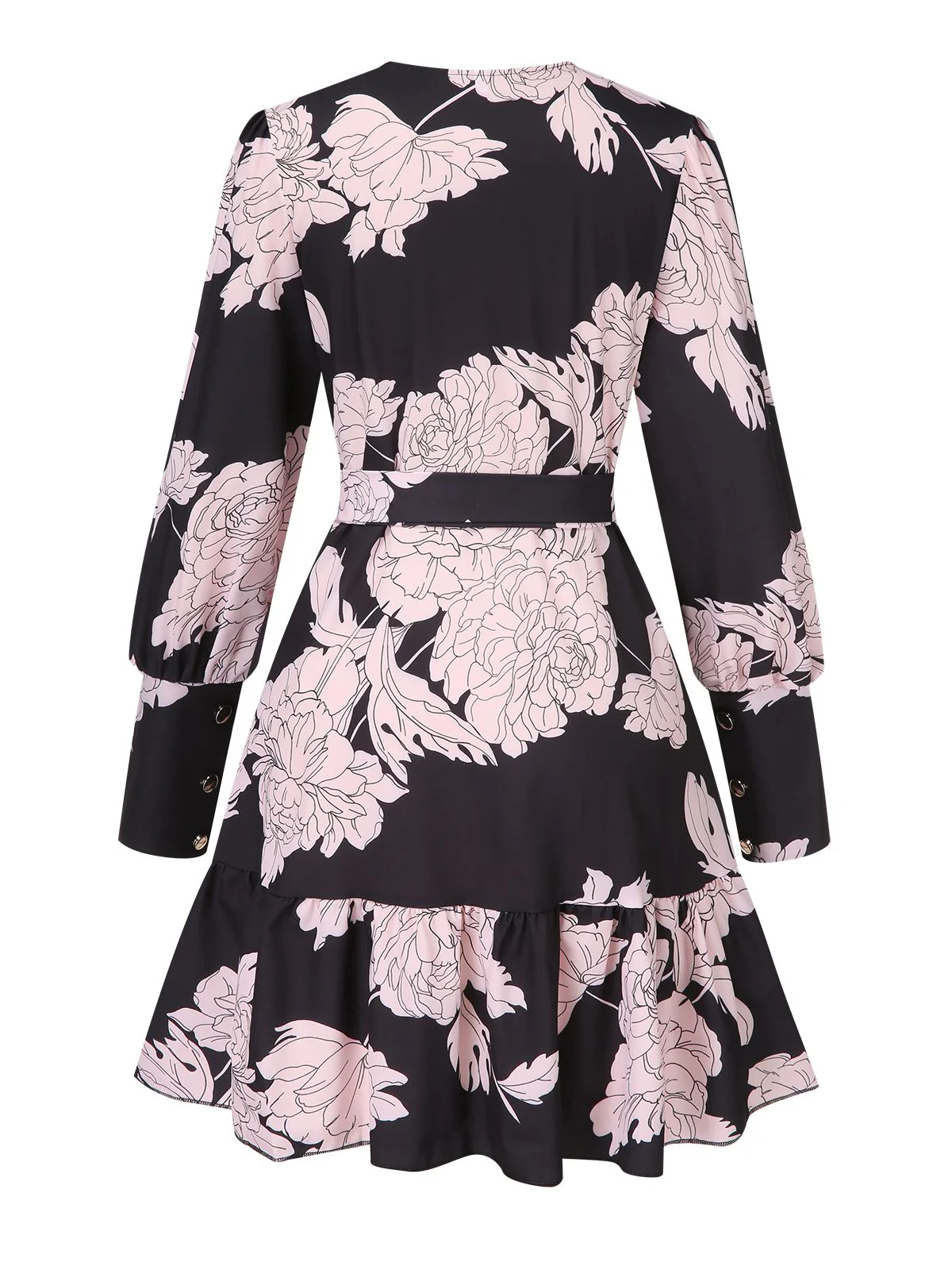 1940er V-Ausschnitt Pfingstrose Blumen Gürtel Kleid - Image 3