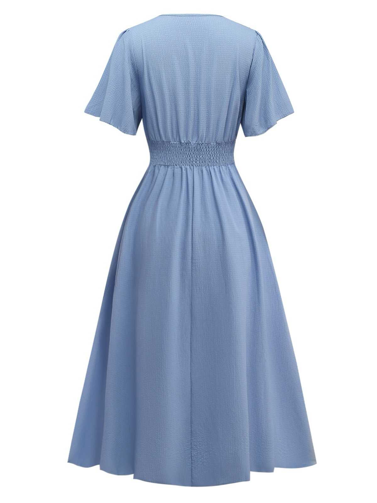 1940er V-Ausschnitt Rüschenärmel Schlitz Kleid - Image 2