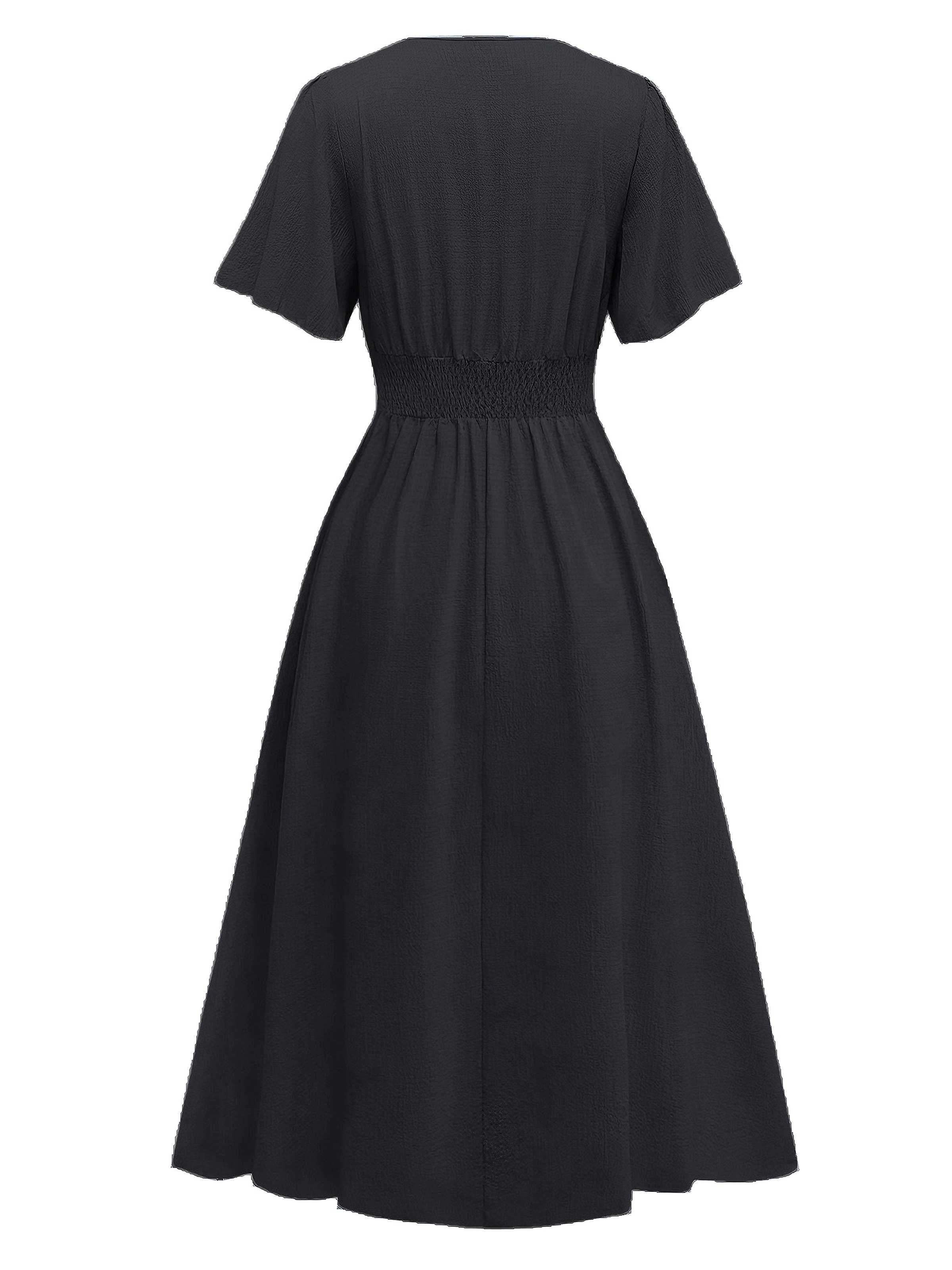 1940er V-Ausschnitt Rüschenärmel Schlitz Kleid - Image 8