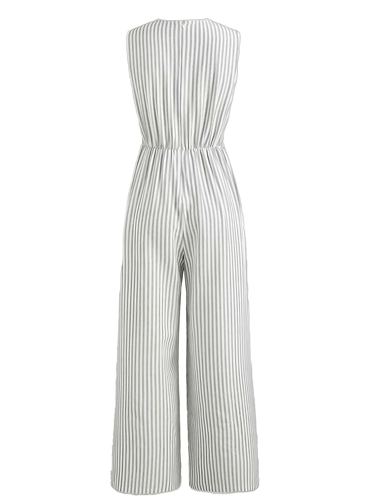 1940er V-Ausschnitt Streifen Taille-Tie Ärmellos Jumpsuit - Image 2