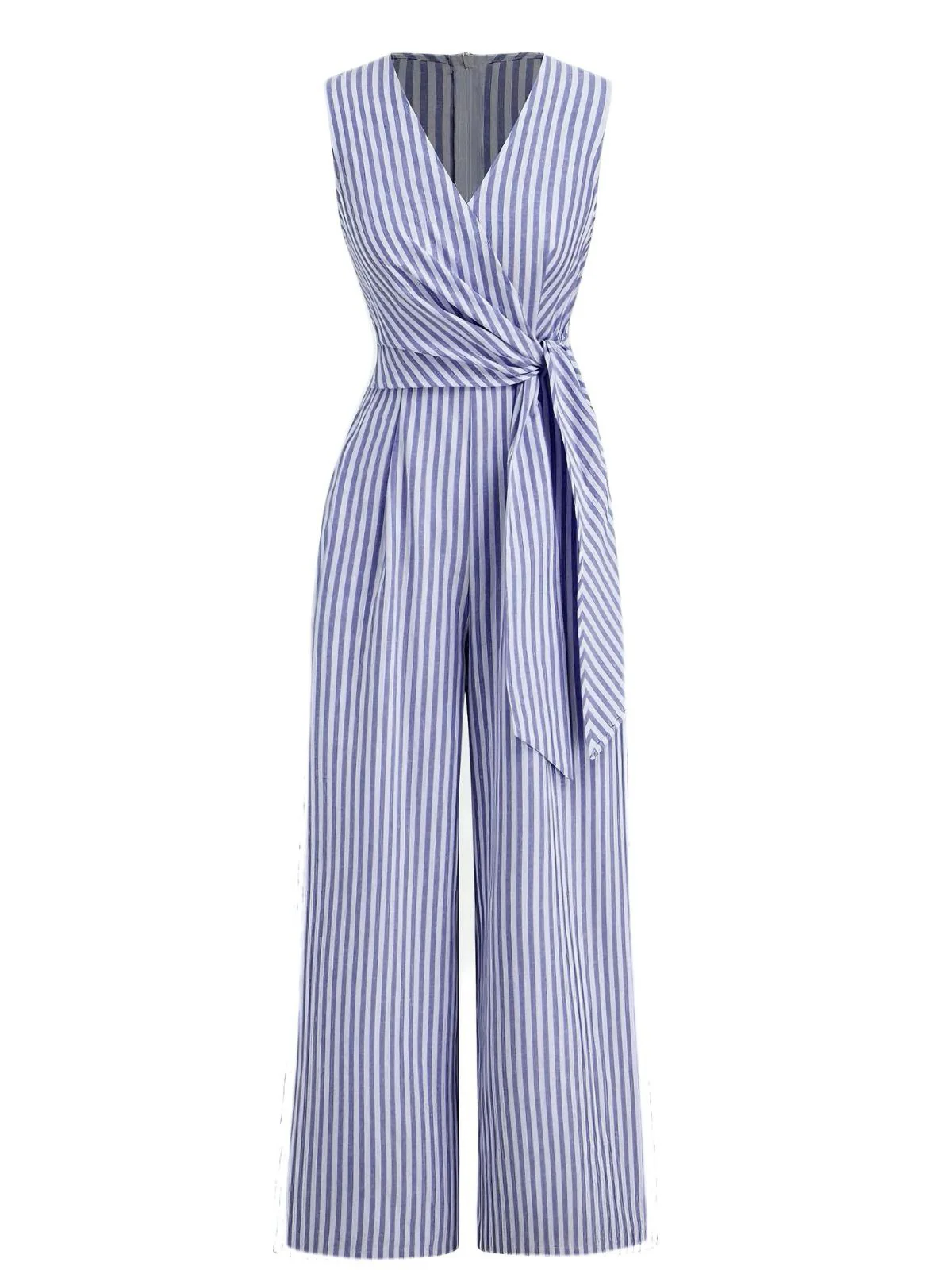 1940er V-Ausschnitt Streifen Taille-Tie Ärmellos Jumpsuit - Image 5