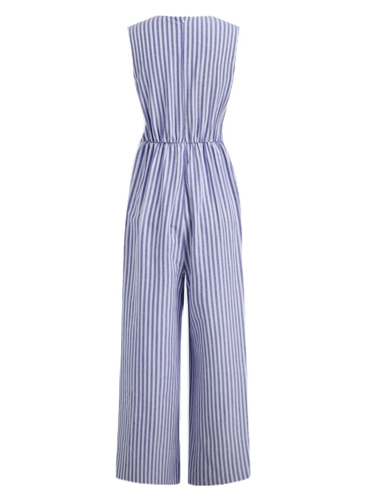 1940er V-Ausschnitt Streifen Taille-Tie Ärmellos Jumpsuit - Image 6