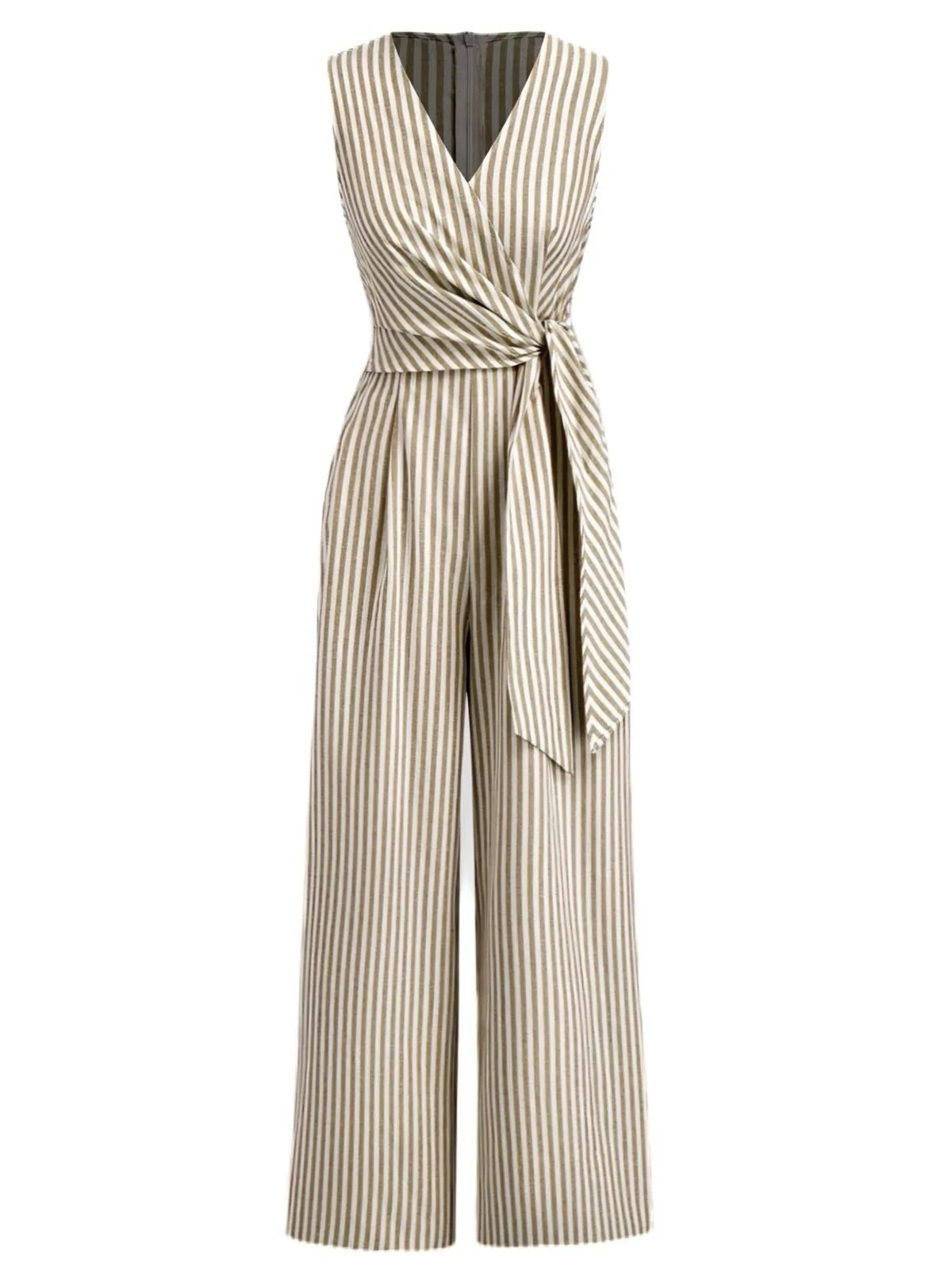 1940er V-Ausschnitt Streifen Taille-Tie Ärmellos Jumpsuit - Image 7