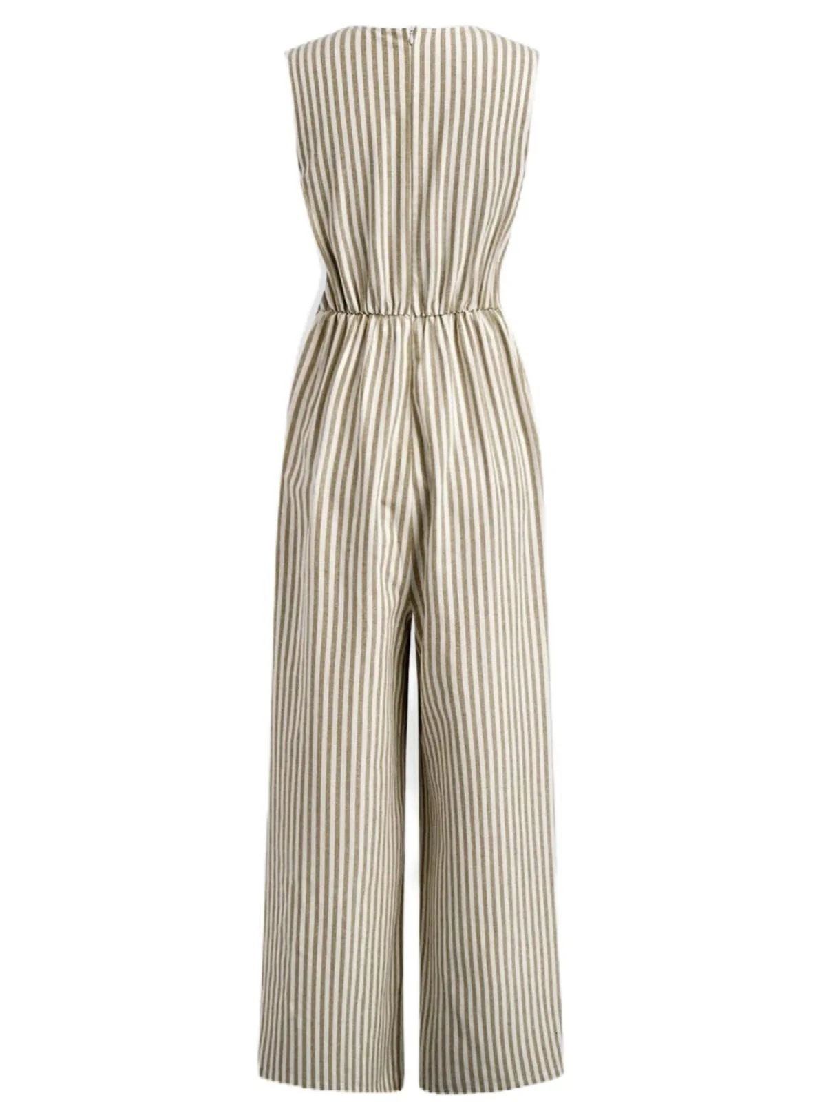 1940er V-Ausschnitt Streifen Taille-Tie Ärmellos Jumpsuit - Image 8