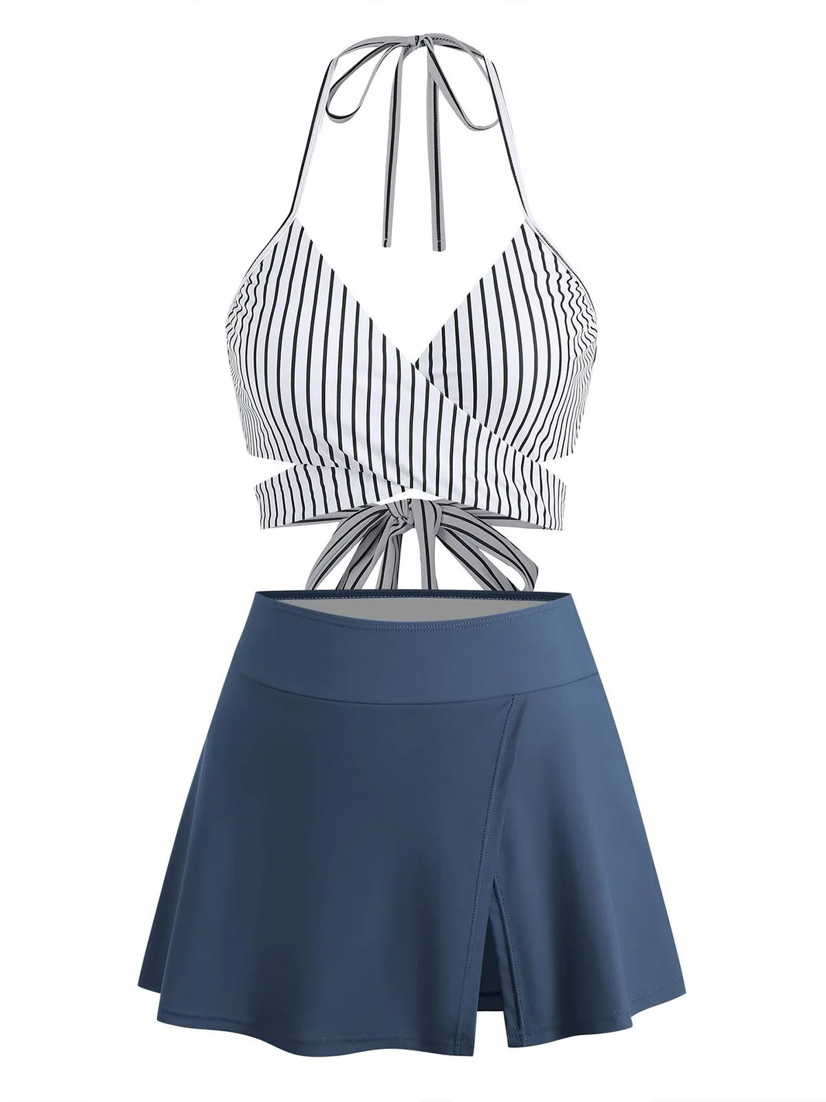 1940er Vertikal Streifen Schnürung Bikini Set
