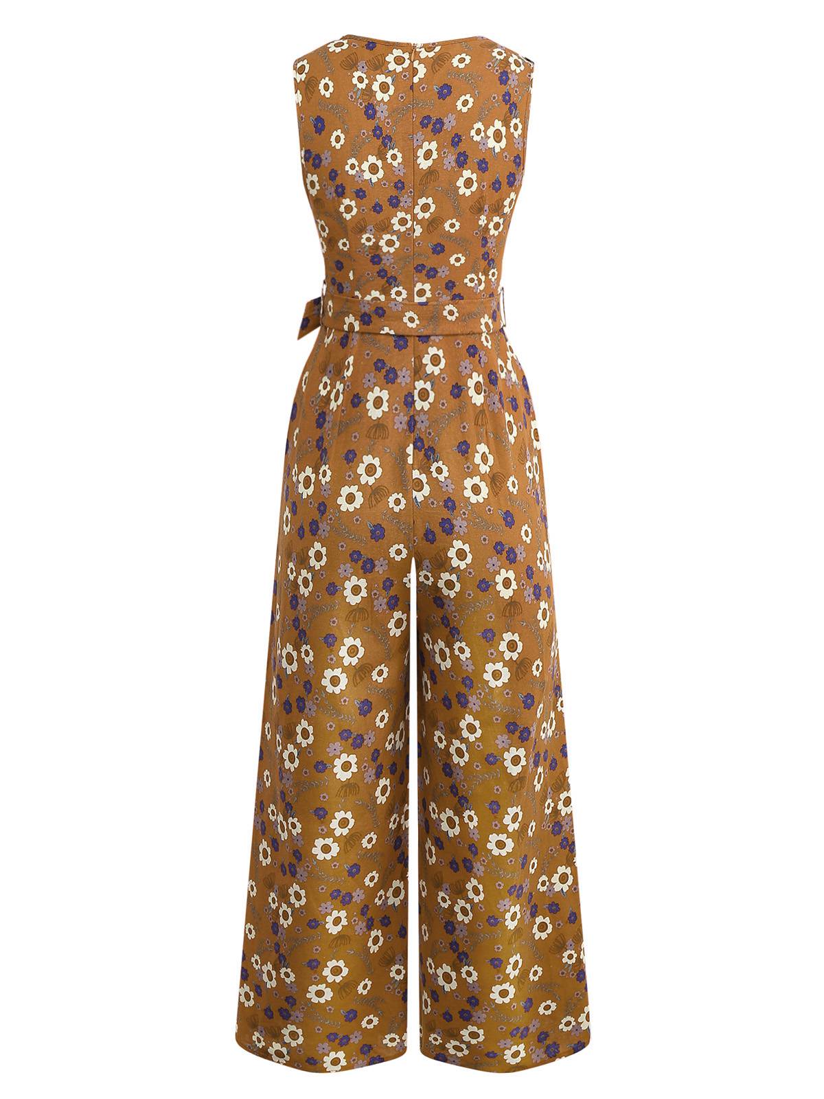 1950er Baumwolle Ärmellos Überall Blumen Gürtel Jumpsuit - Image 6