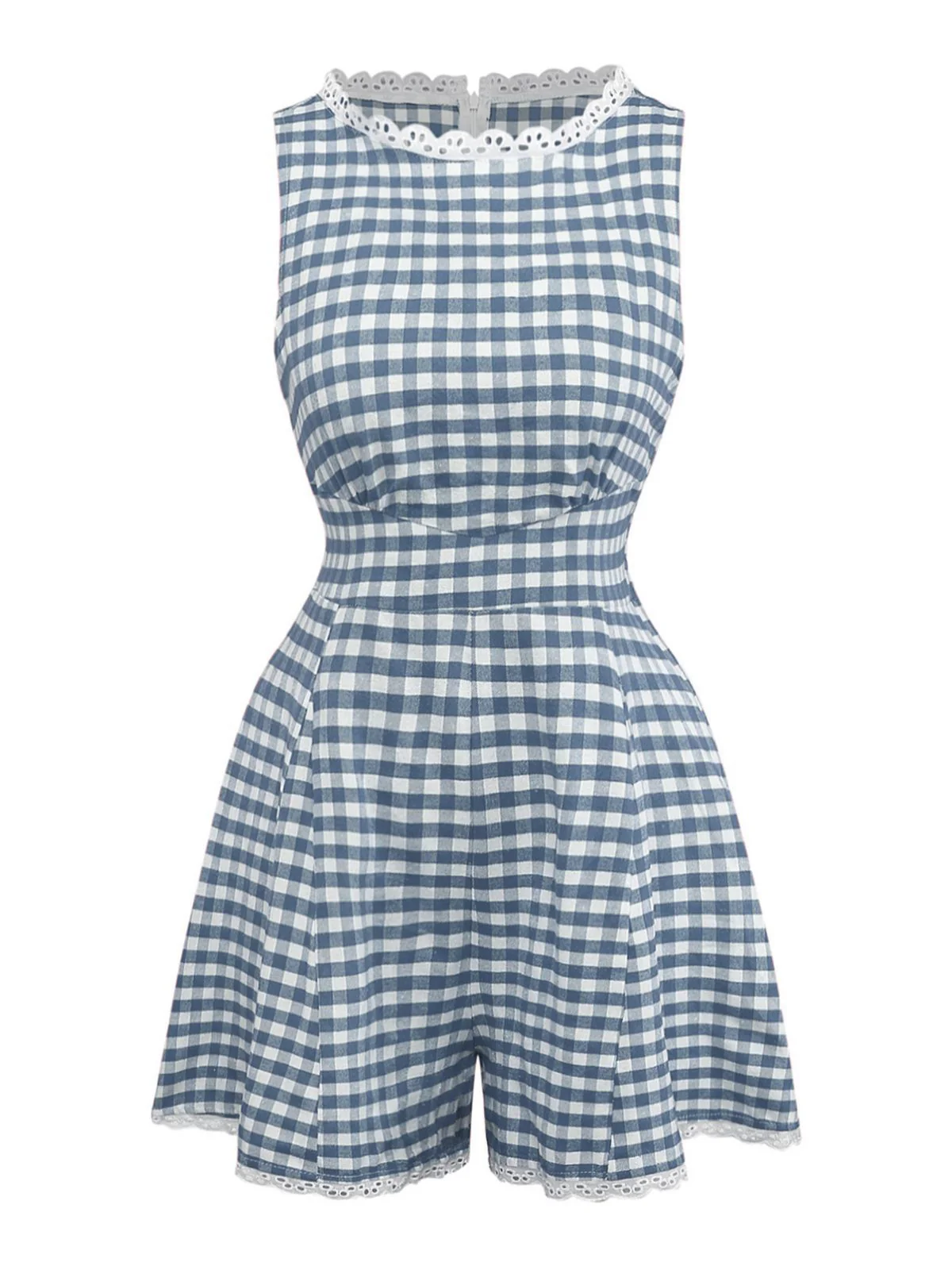 1950er Baumwolle Spitze Patchwork Gingham Plaid Romper - Image 2