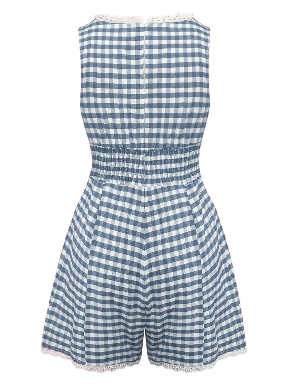 1950er Baumwolle Spitze Patchwork Gingham Plaid Romper - Image 3