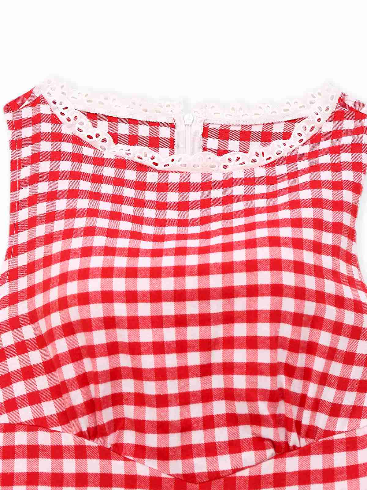 1950er Baumwolle Spitze Patchwork Gingham Plaid Romper - Image 4