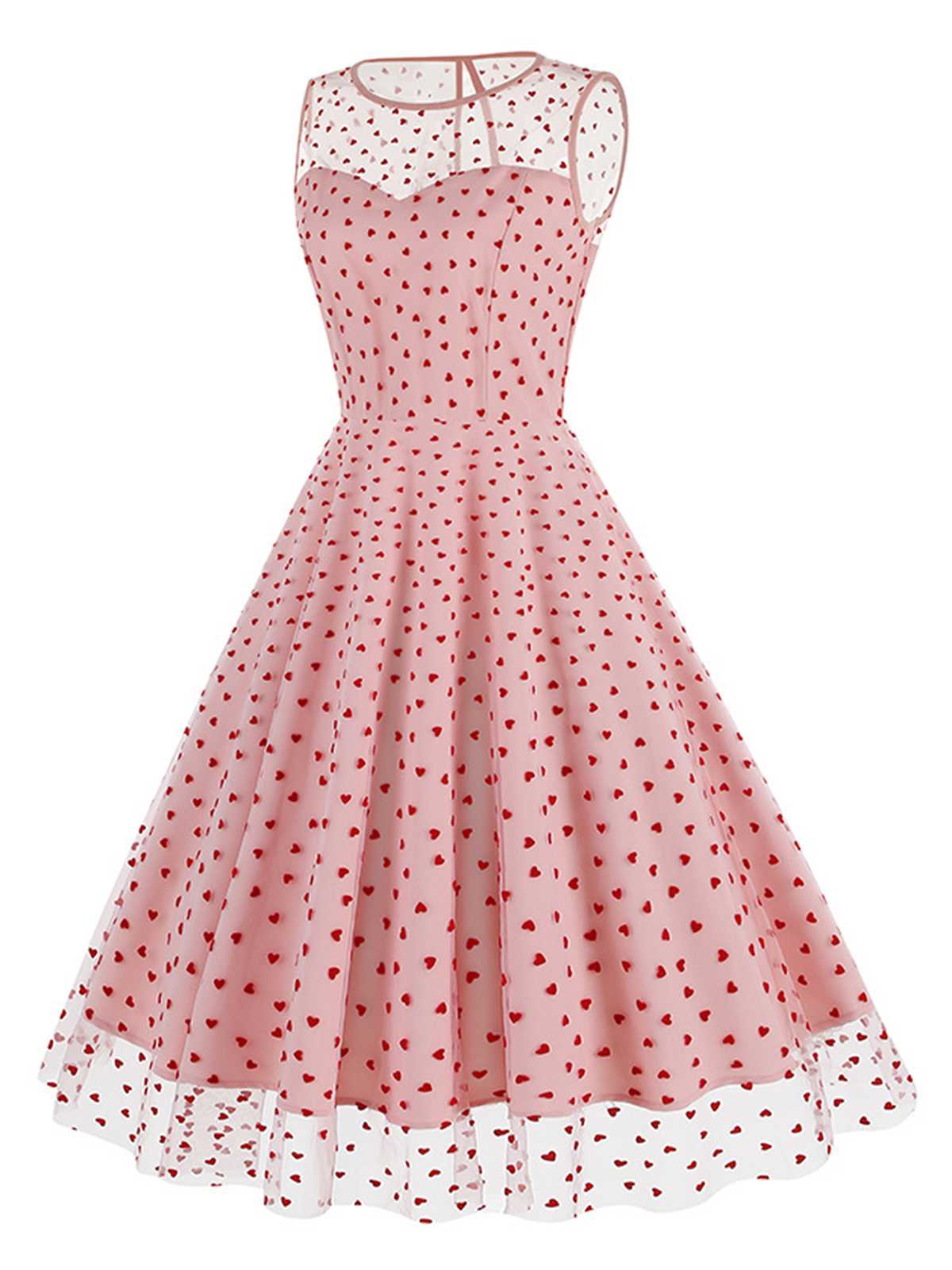 1950er Beflocktes Herz Netz Patchwork Kleid - Image 2