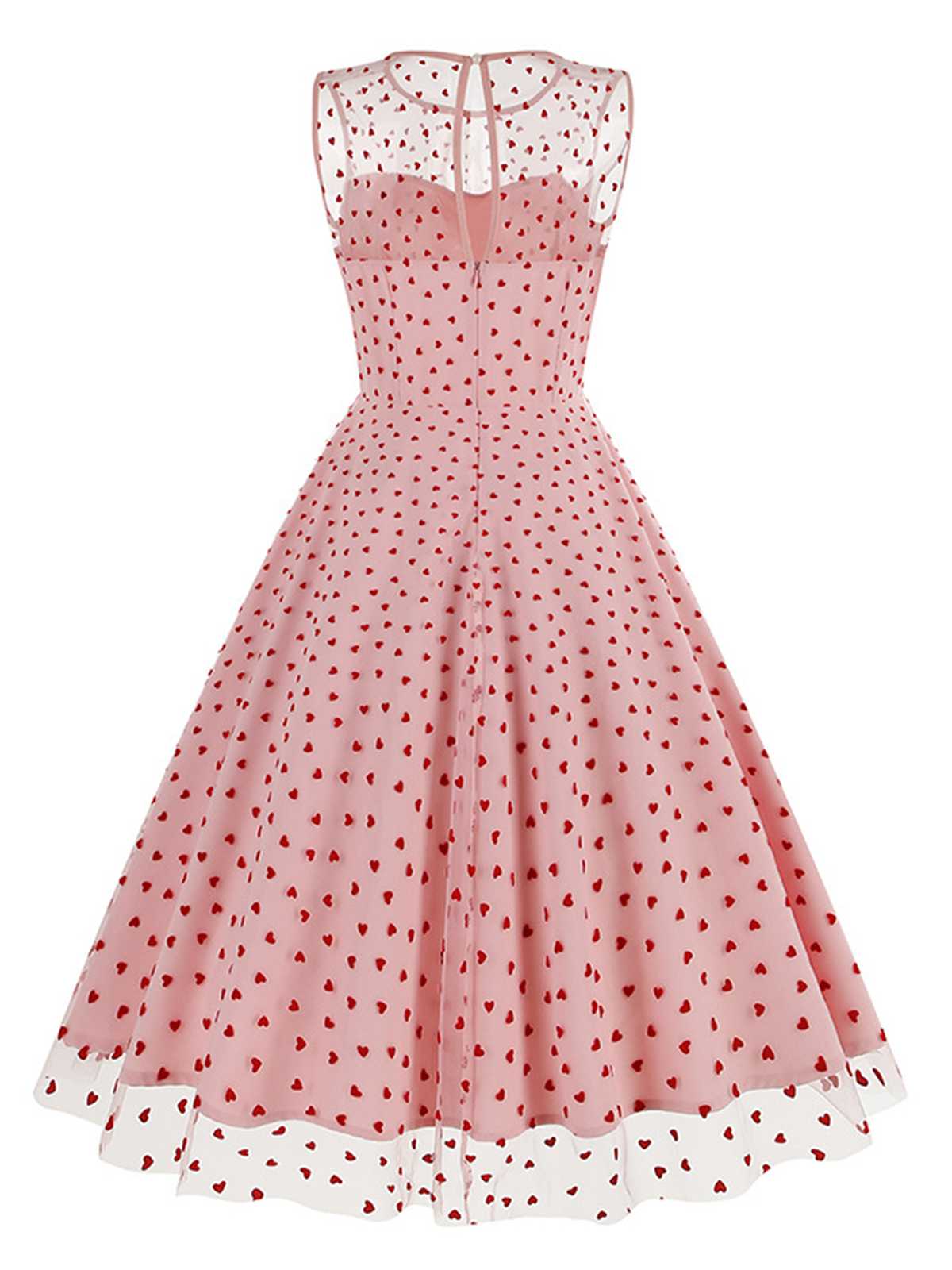 1950er Beflocktes Herz Netz Patchwork Kleid - Image 3