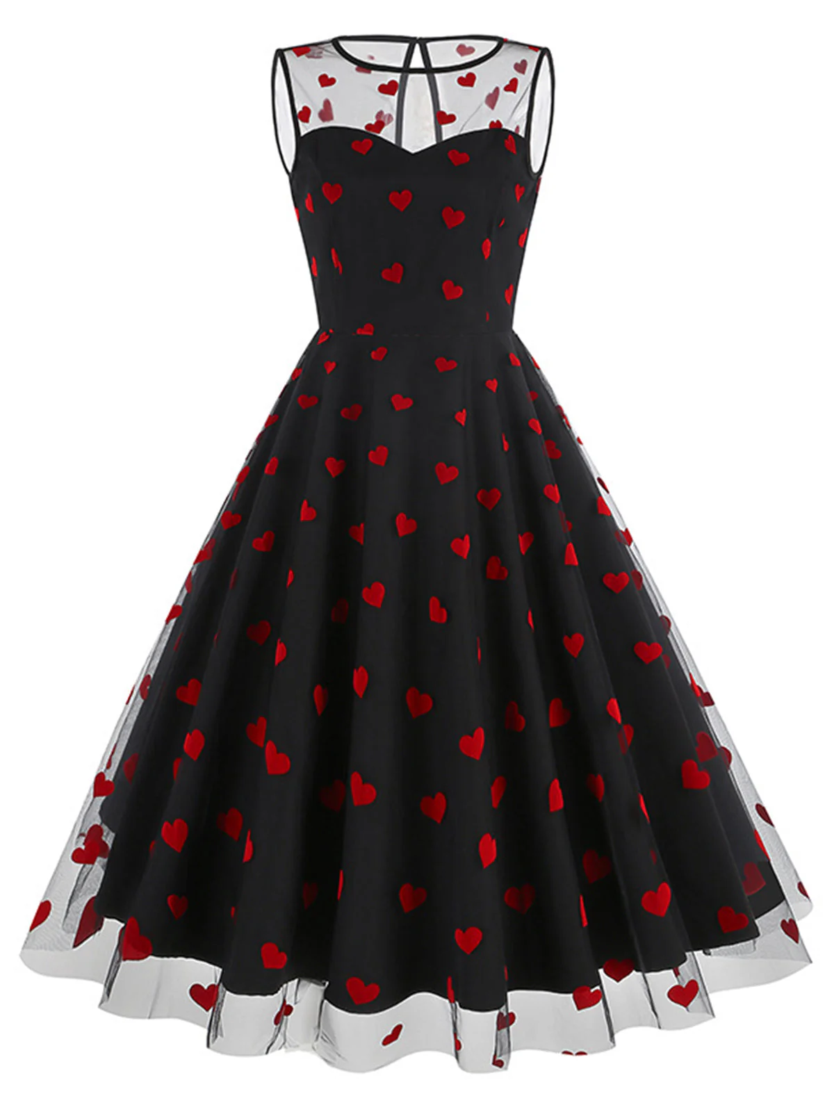 1950er Beflocktes Herz Netz Patchwork Kleid - Image 5