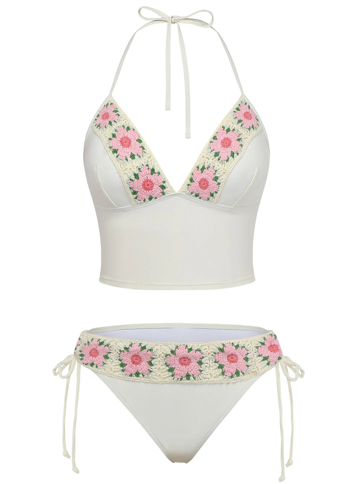 1950er Bestickt Handgemacht Blumen Hohe Taille Tankini Set - Image 2