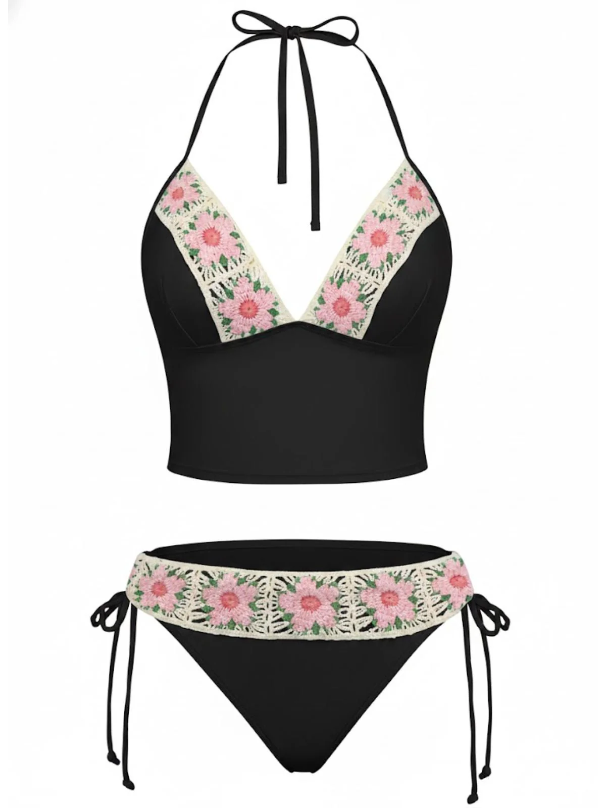 1950er Bestickt Handgemacht Blumen Hohe Taille Tankini Set - Image 7