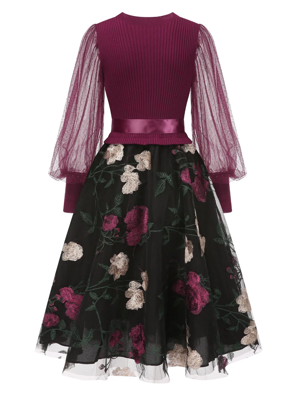 1950er Besticktes Blumen Netz Patchwork Kleid - Image 3
