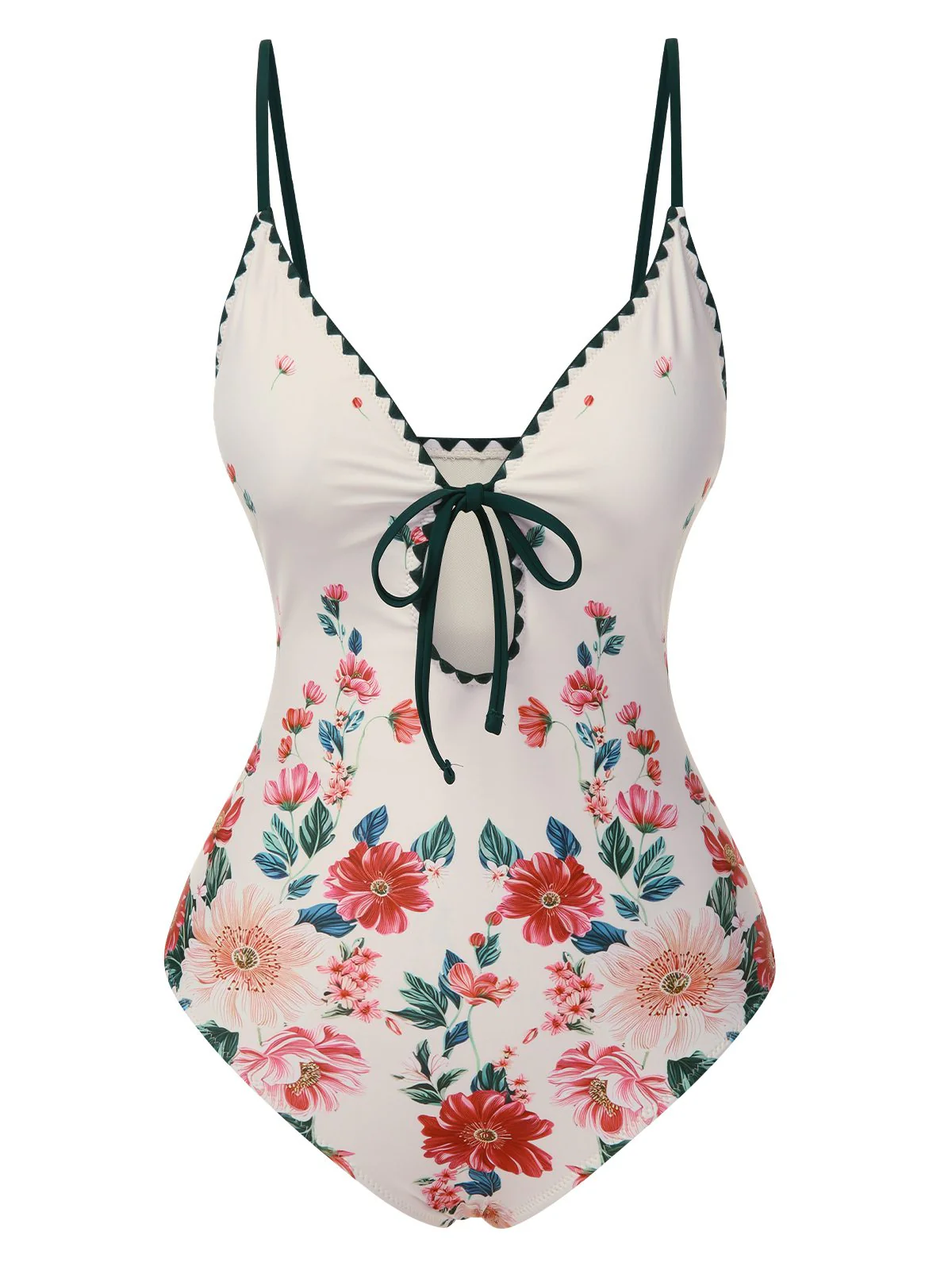 1950er Blumen Drucken Spaghetti TrÀger Badeanzug