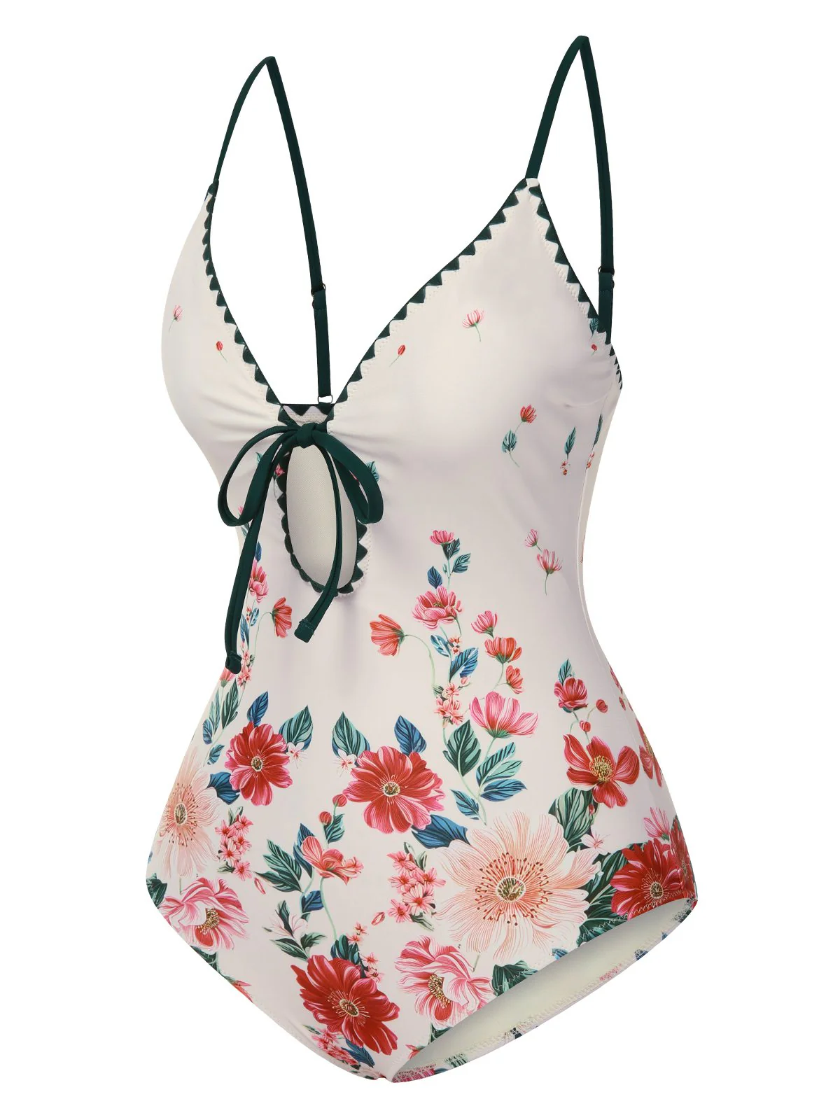 1950er Blumen Drucken Spaghetti TrÀger Badeanzug - Image 2