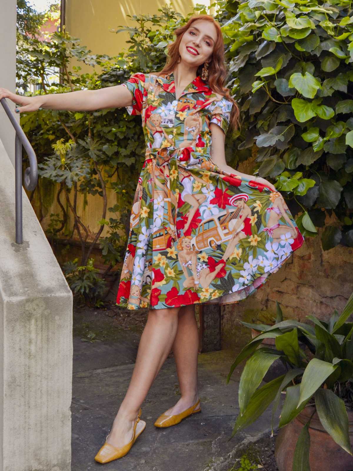 1950ER BLUMEN KURZARM SWING BLUSE KLEID - Image 3