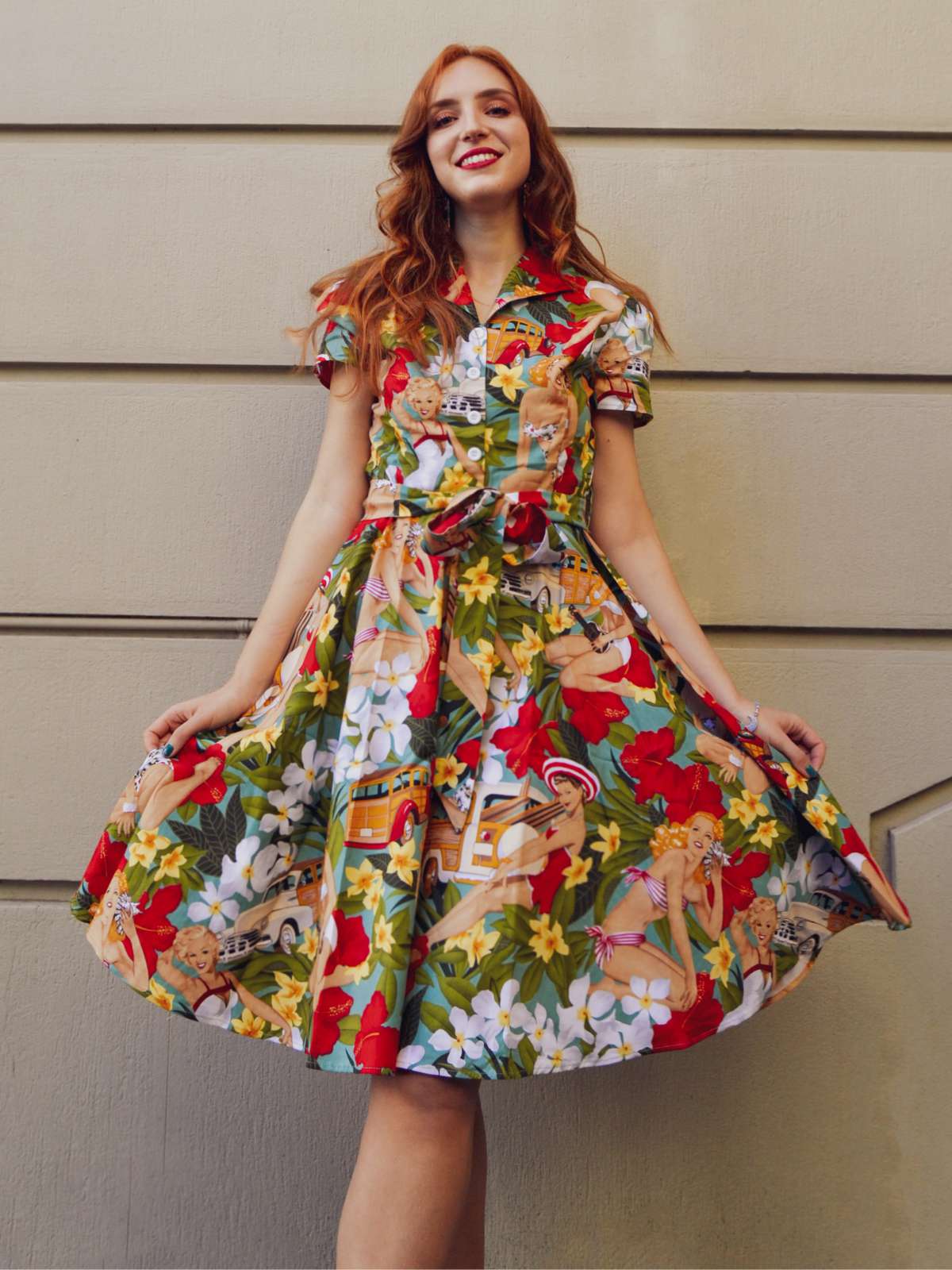 1950ER BLUMEN KURZARM SWING BLUSE KLEID - Image 3