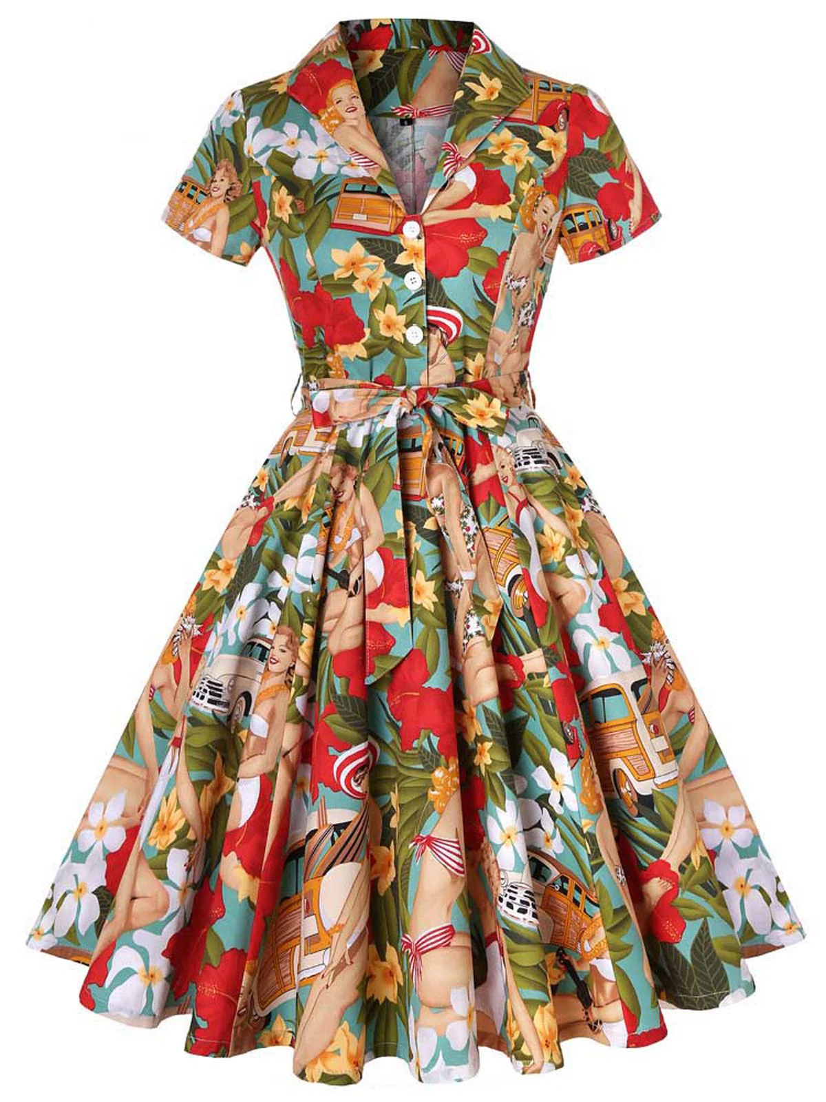 1950ER BLUMEN KURZARM SWING BLUSE KLEID - Image 4