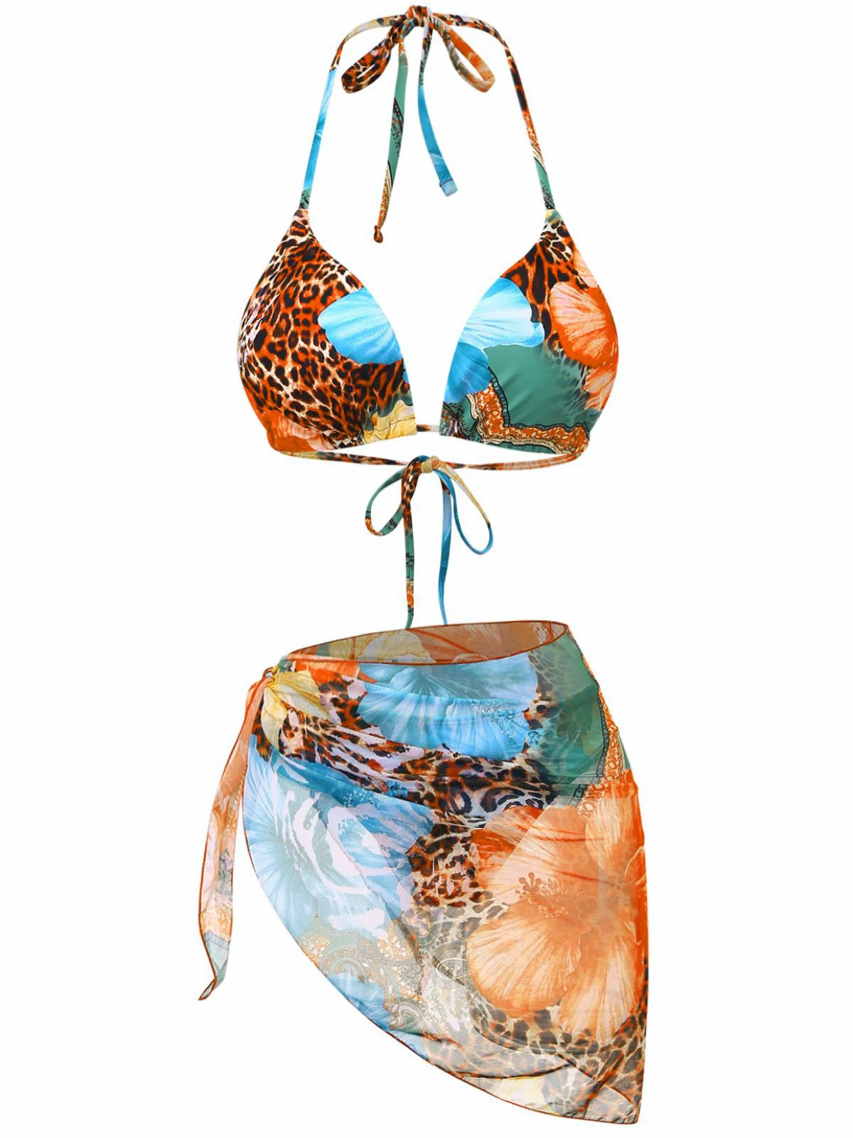 1950er Blumen Leopard Halter Bikini Set & Cover-Up - Image 2