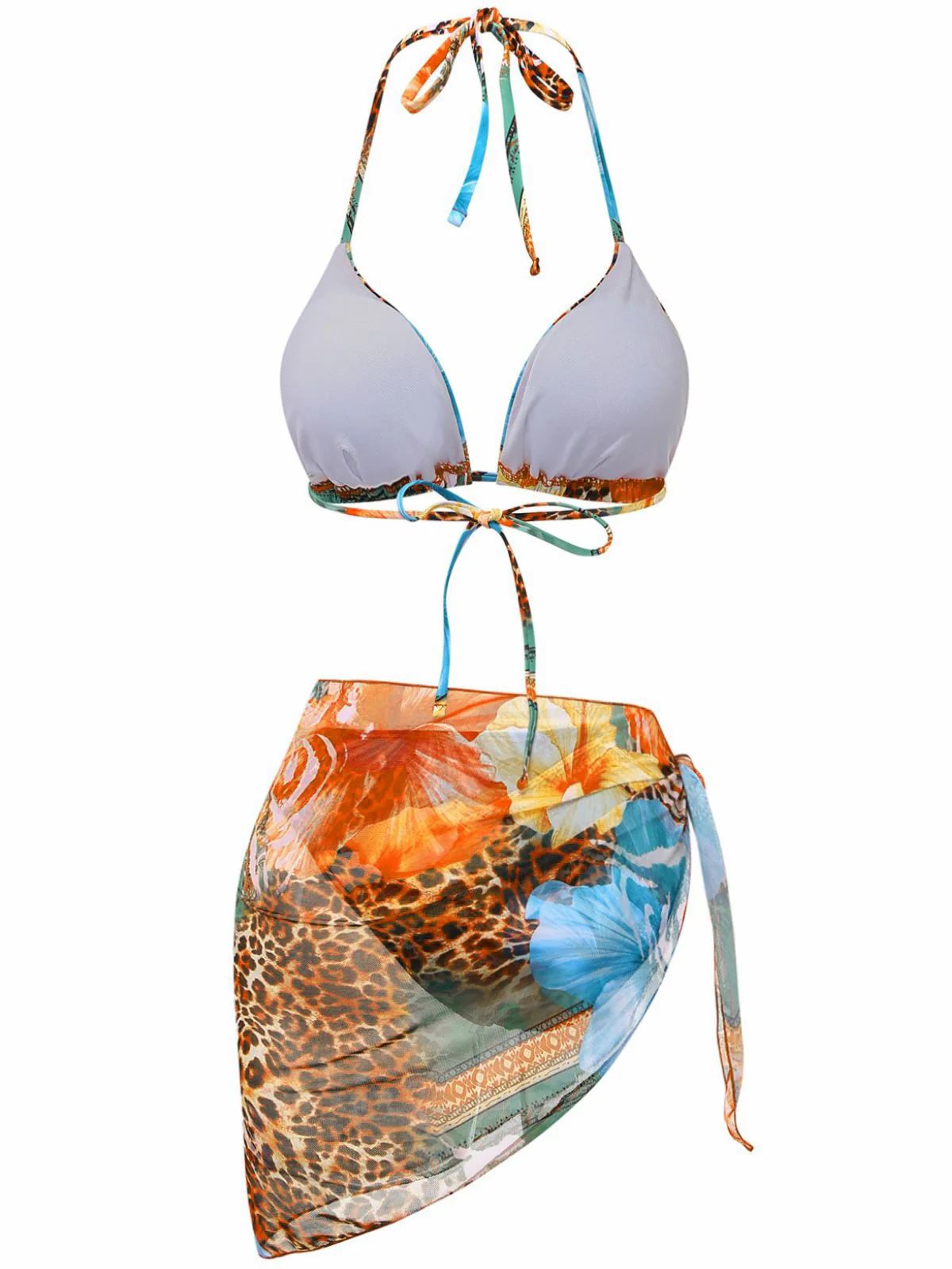 1950er Blumen Leopard Halter Bikini Set & Cover-Up - Image 3