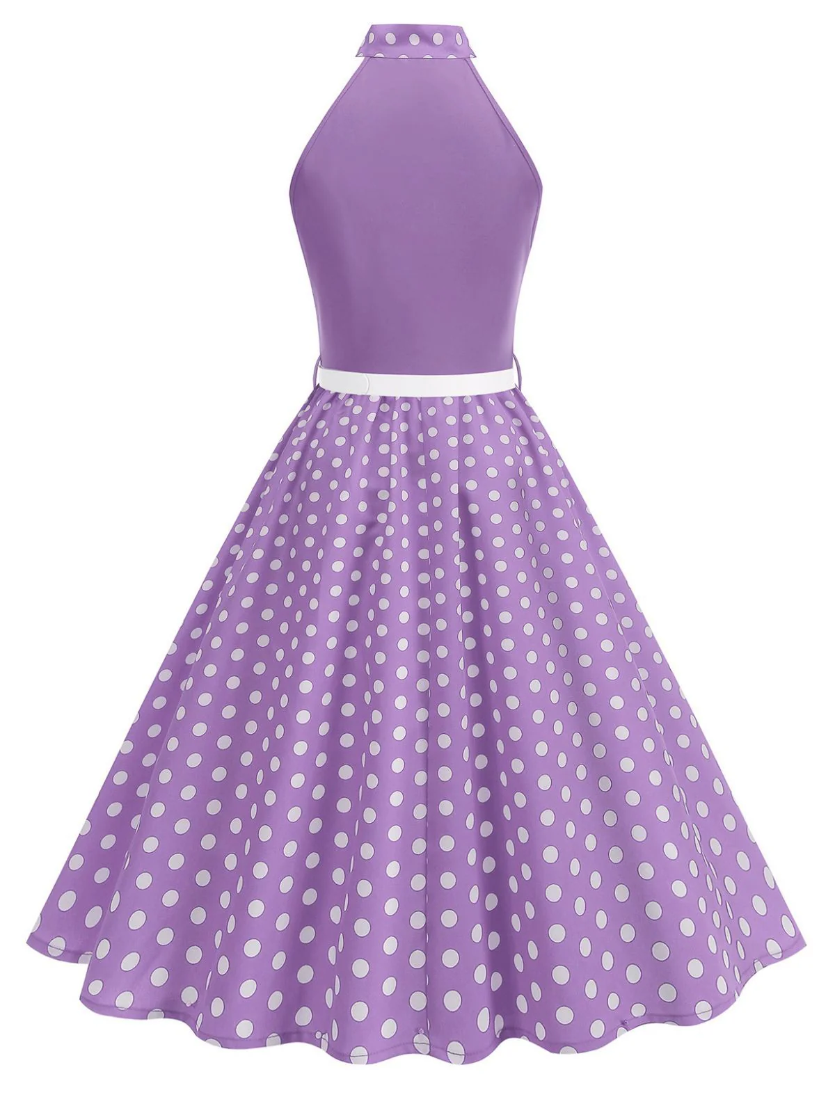 1950er Bogen Binde-Hals Polka Punkte Gürtel Kleid - Image 12