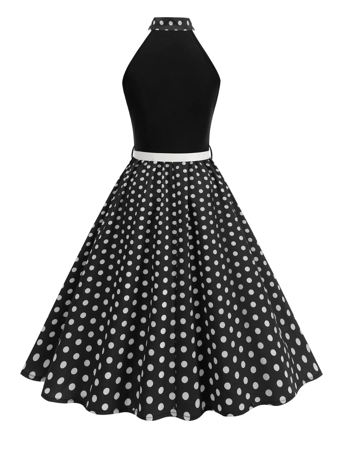 1950er Bogen Binde-Hals Polka Punkte Gürtel Kleid - Image 15