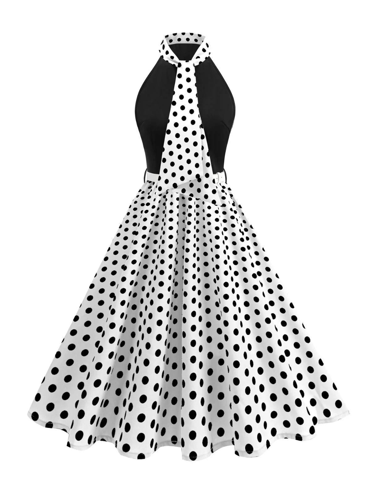 1950er Bogen Binde-Hals Polka Punkte Gürtel Kleid - Image 17