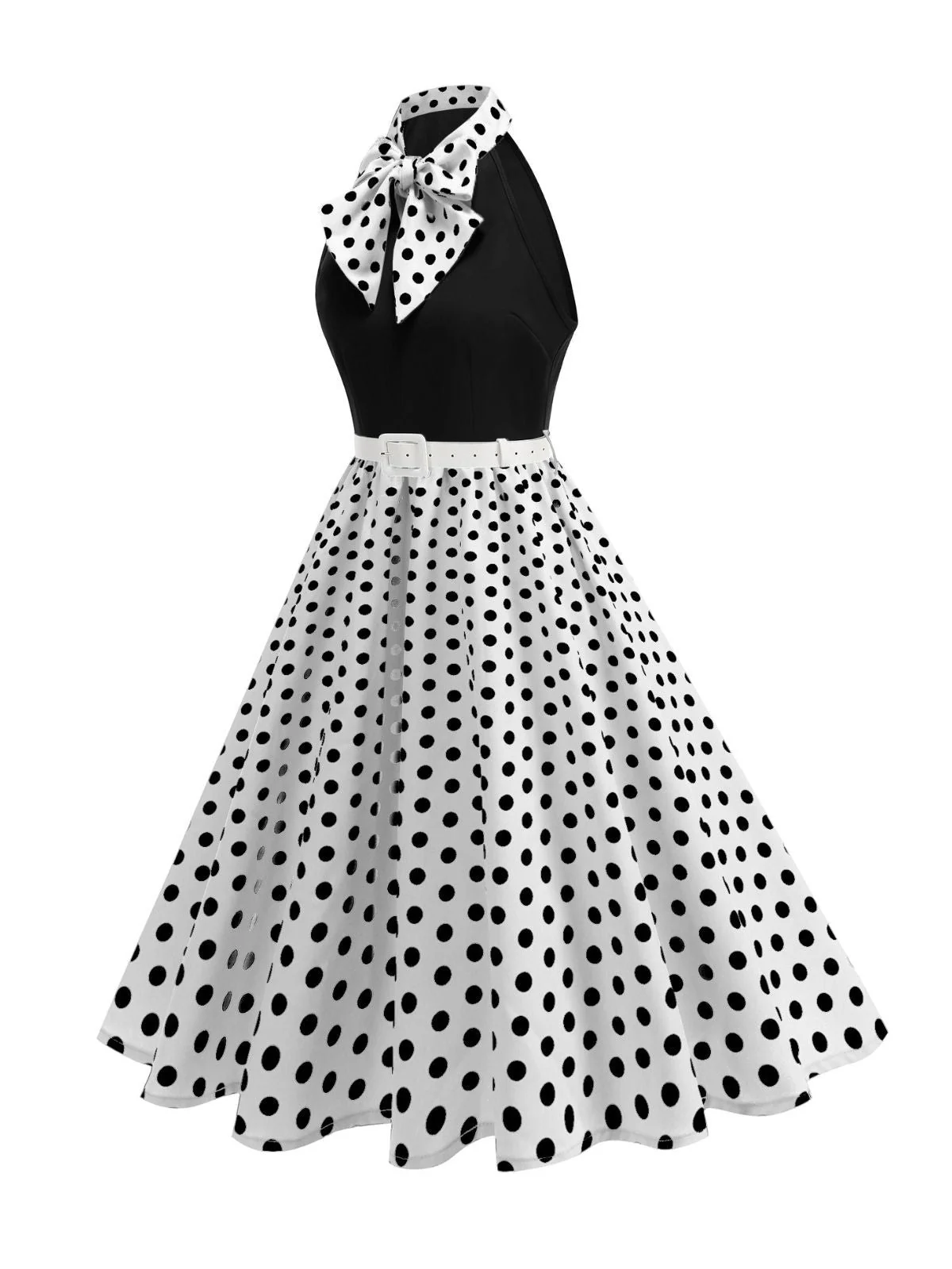 1950er Bogen Binde-Hals Polka Punkte Gürtel Kleid - Image 18