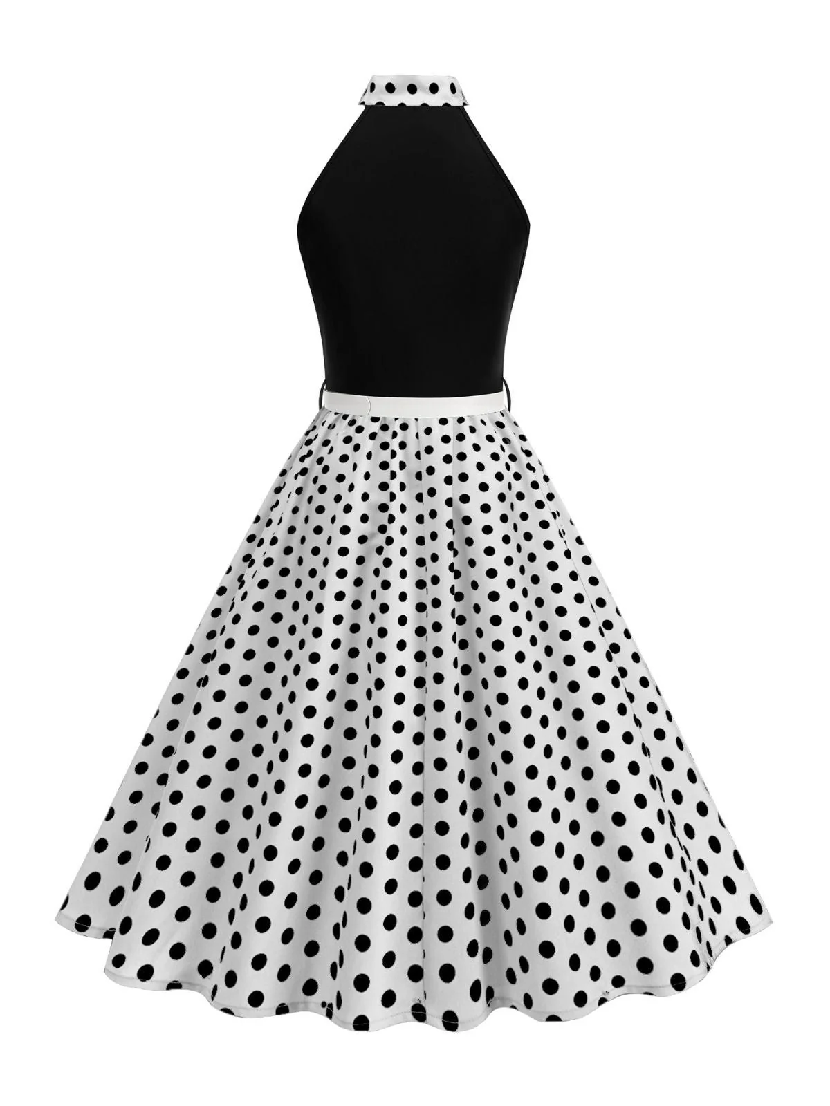 1950er Bogen Binde-Hals Polka Punkte Gürtel Kleid - Image 19