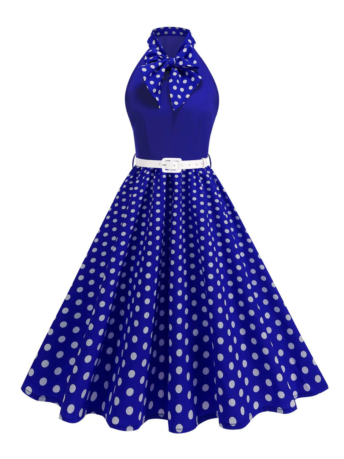 1950er Bogen Binde-Hals Polka Punkte Gürtel Kleid - Image 20