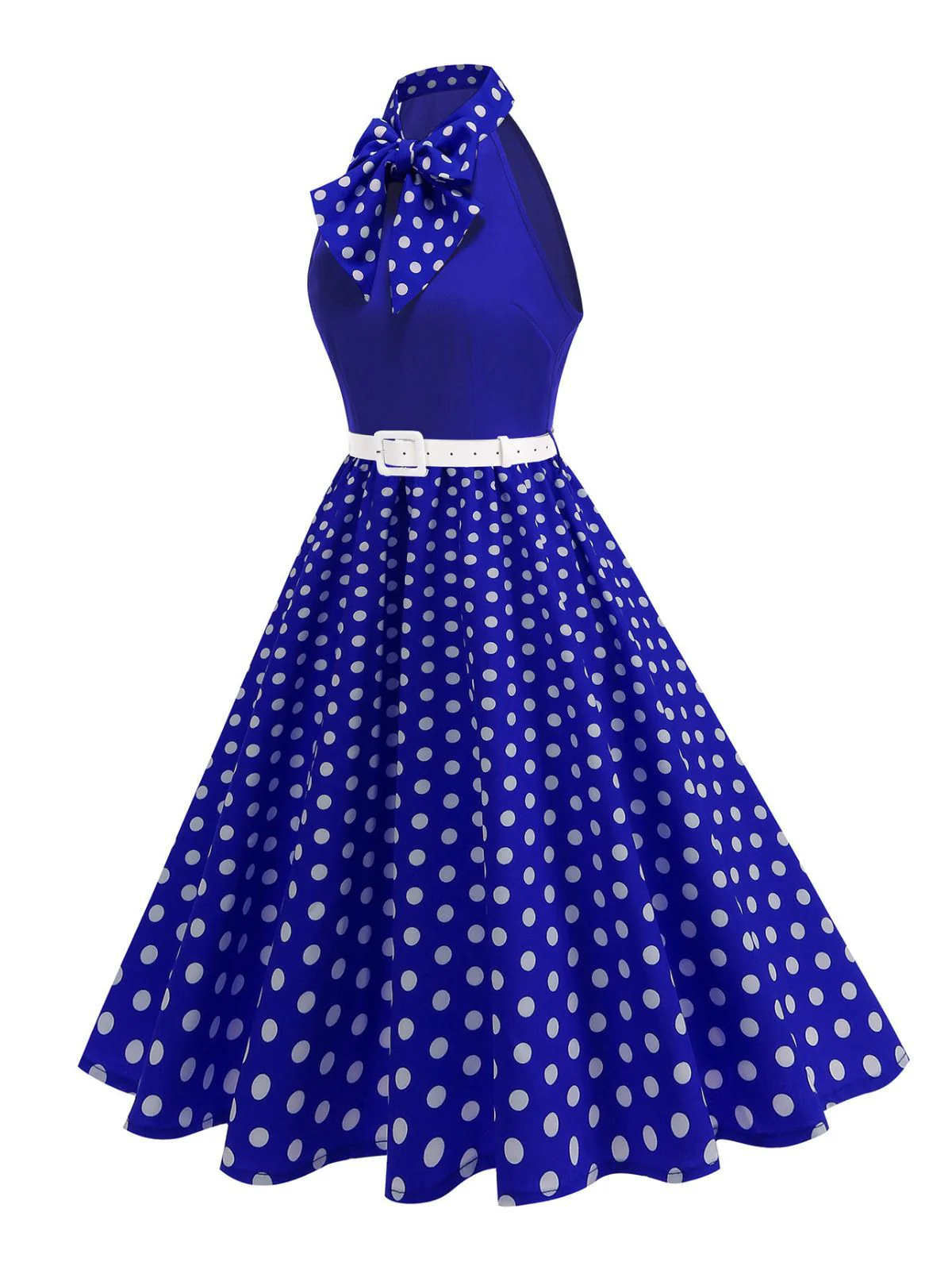1950er Bogen Binde-Hals Polka Punkte Gürtel Kleid - Image 21