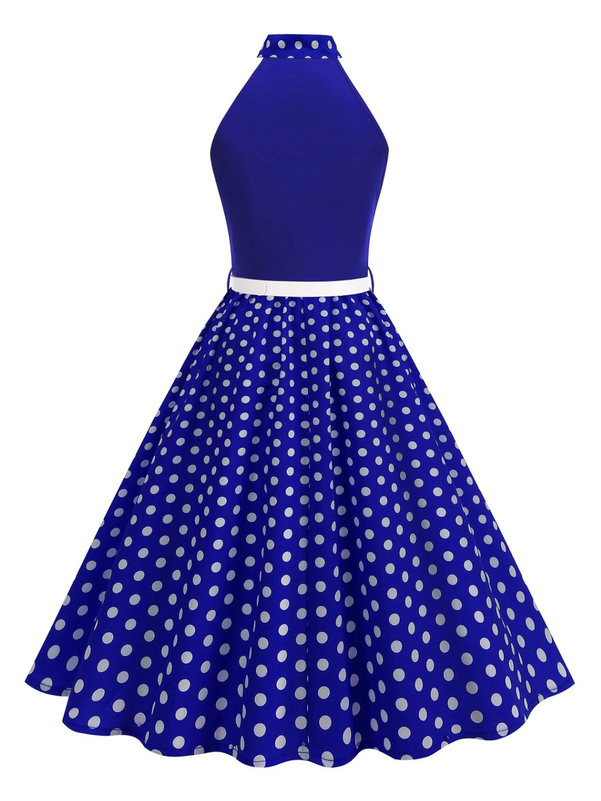 1950er Bogen Binde-Hals Polka Punkte Gürtel Kleid - Image 22