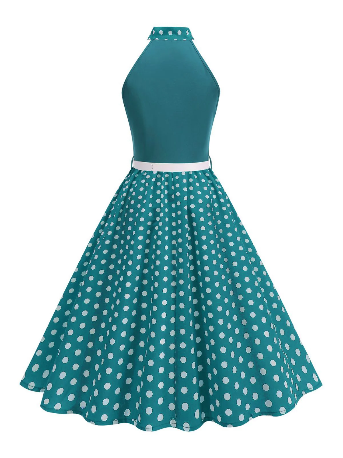 1950er Bogen Binde-Hals Polka Punkte Gürtel Kleid - Image 25