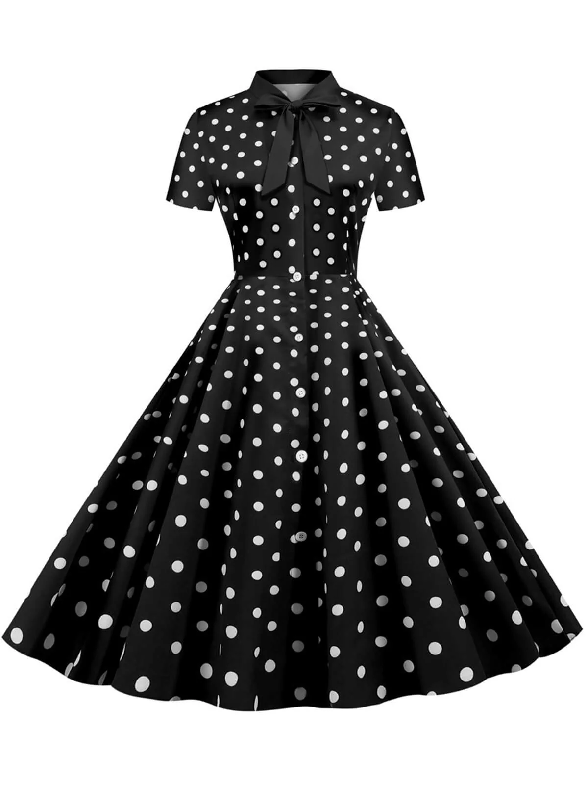 1950er Bogen Kragen Streifen Punkten Swing Kleid - Image 10