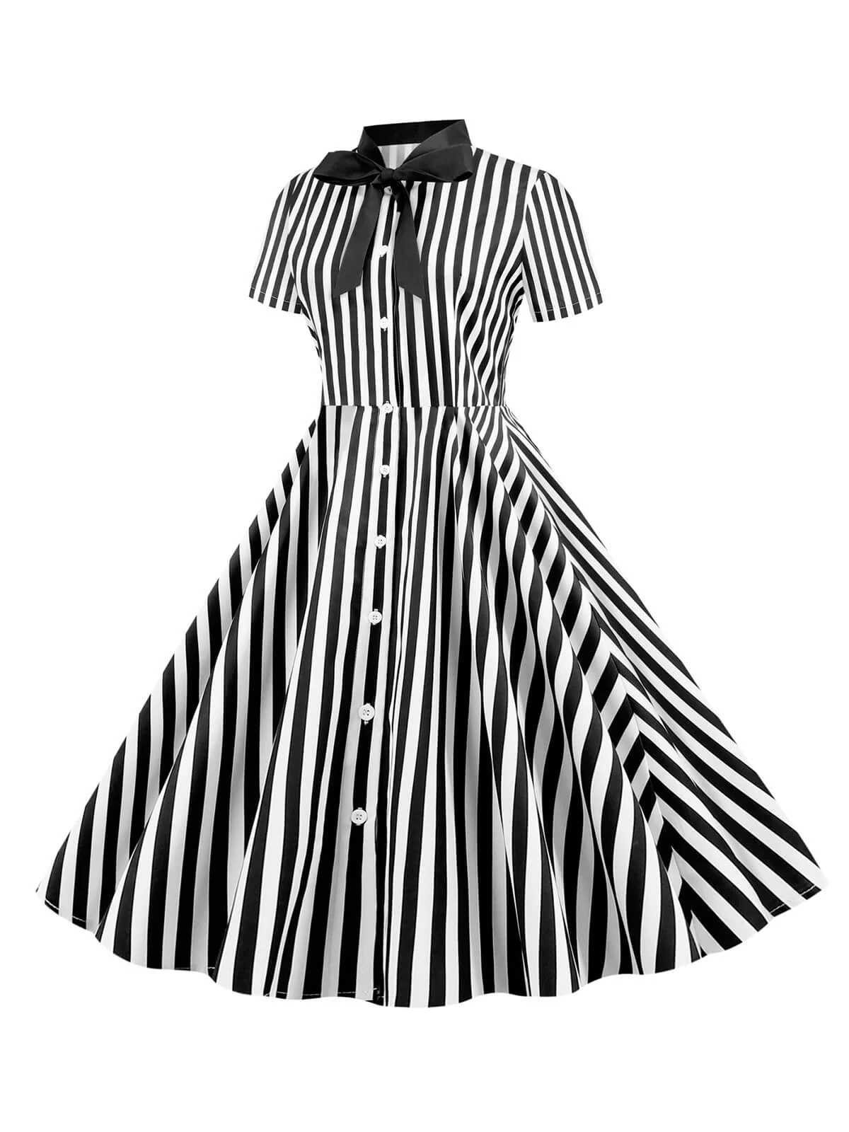1950er Bogen Kragen Streifen Punkten Swing Kleid - Image 2