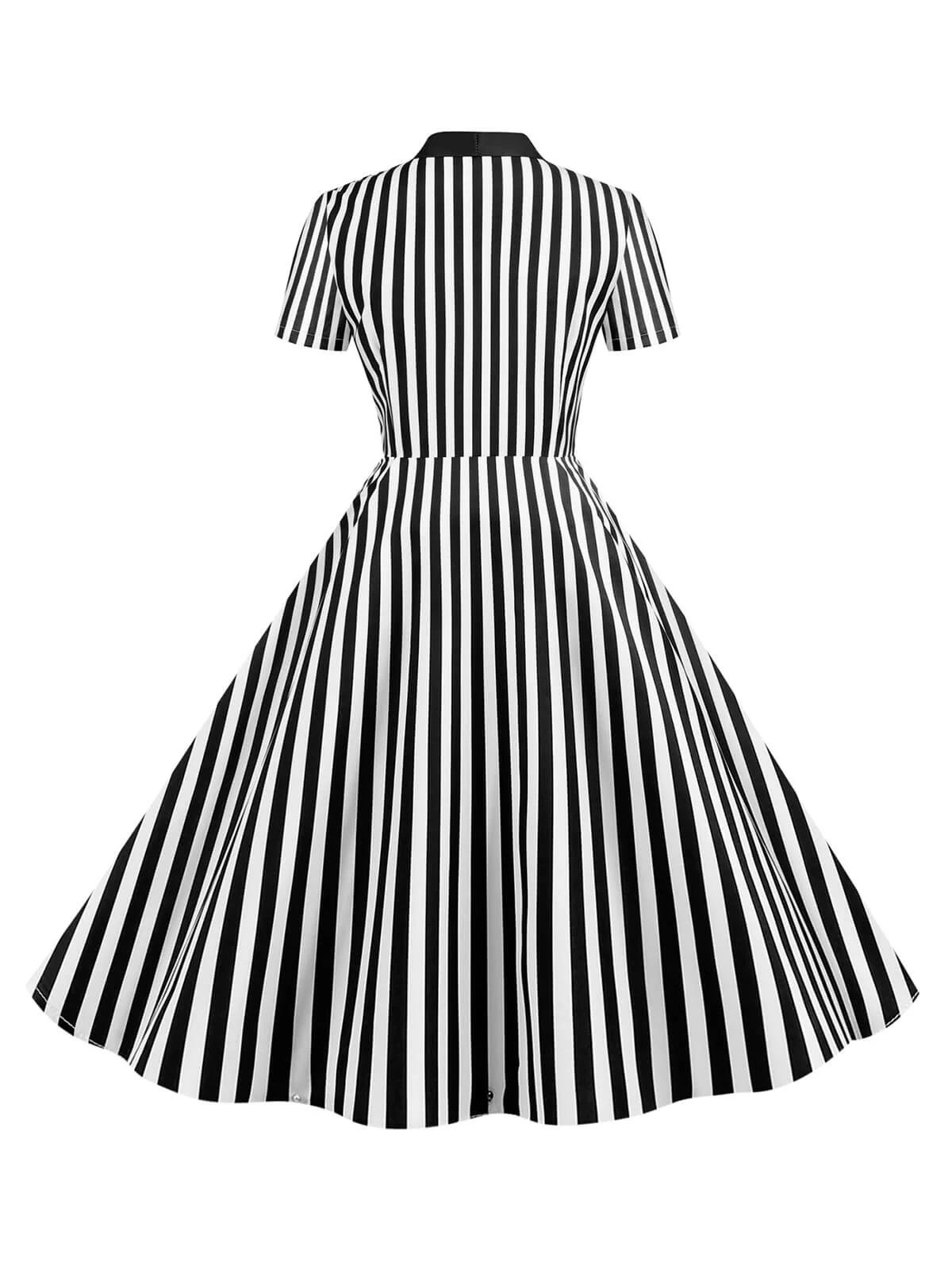 1950er Bogen Kragen Streifen Punkten Swing Kleid - Image 3