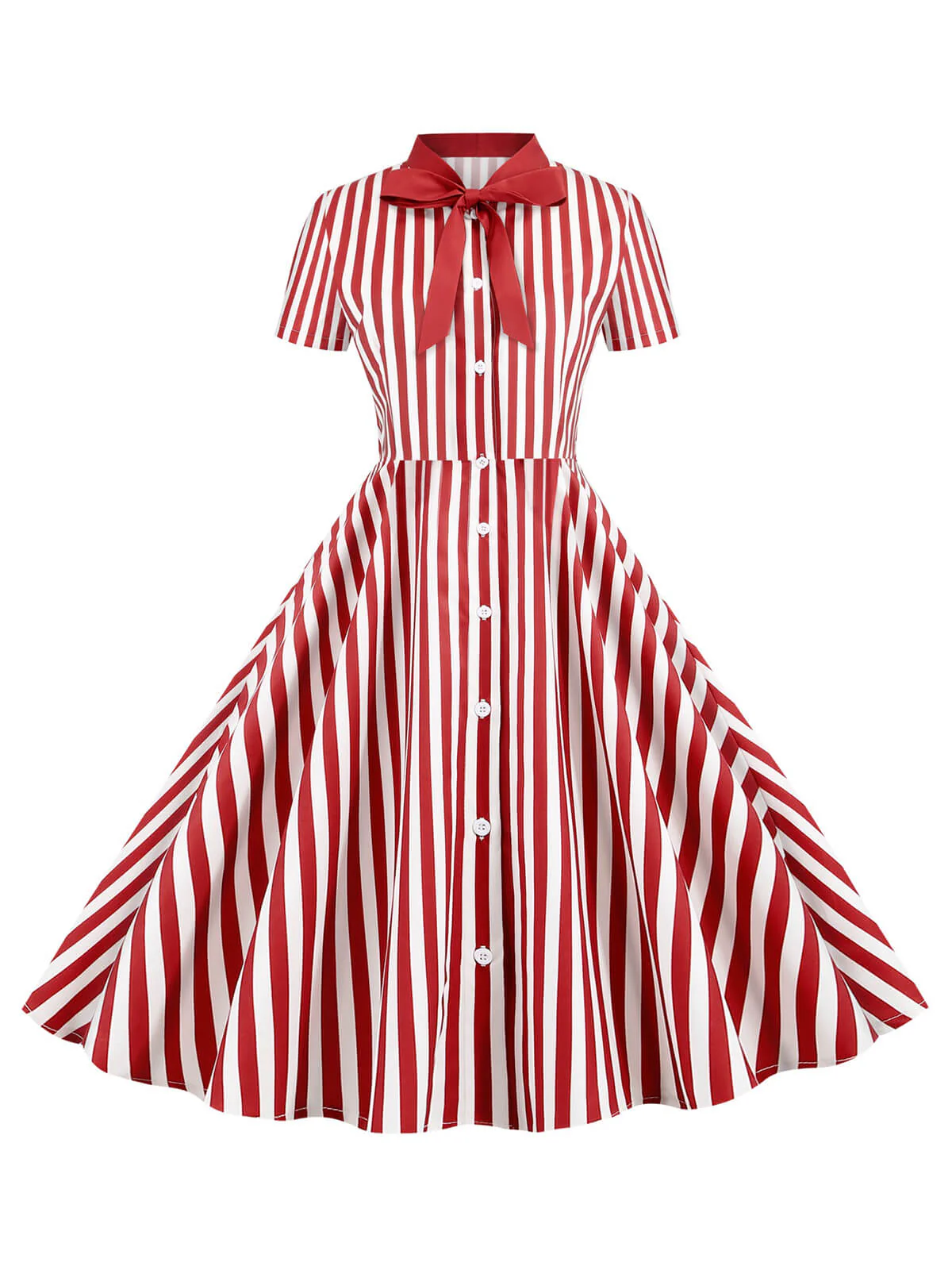 1950er Bogen Kragen Streifen Punkten Swing Kleid - Image 4