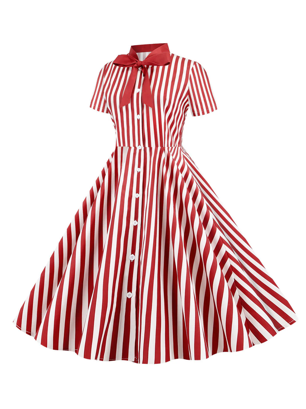 1950er Bogen Kragen Streifen Punkten Swing Kleid - Image 5