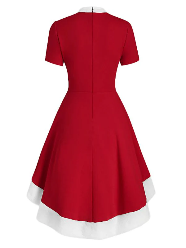 Rot 1950er Weihnachten Bogen Kragen Swing Kleid - Image 2